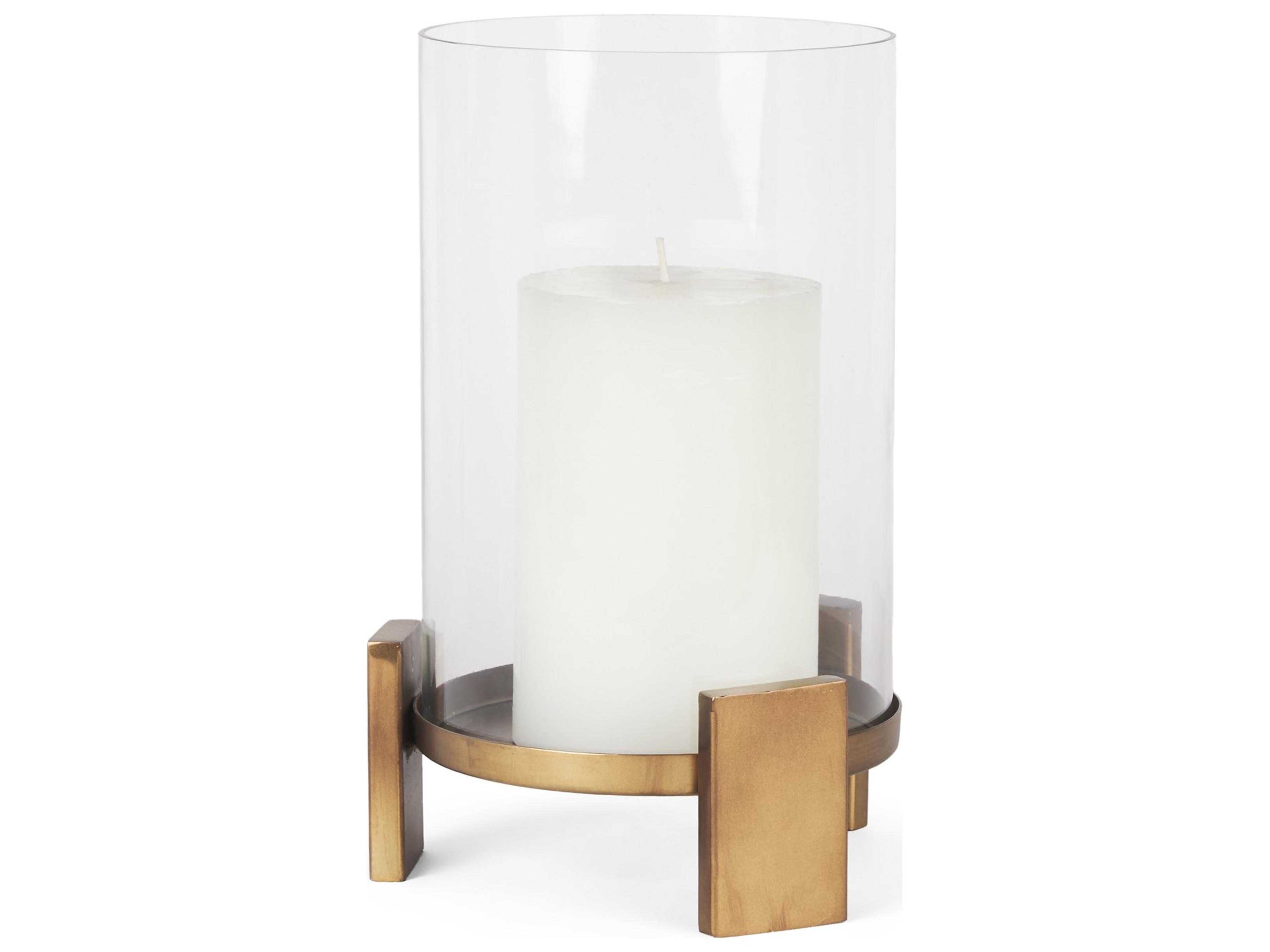 Price Small Antiqued Gold Metal w/ Glass Hurricane Candle Holder