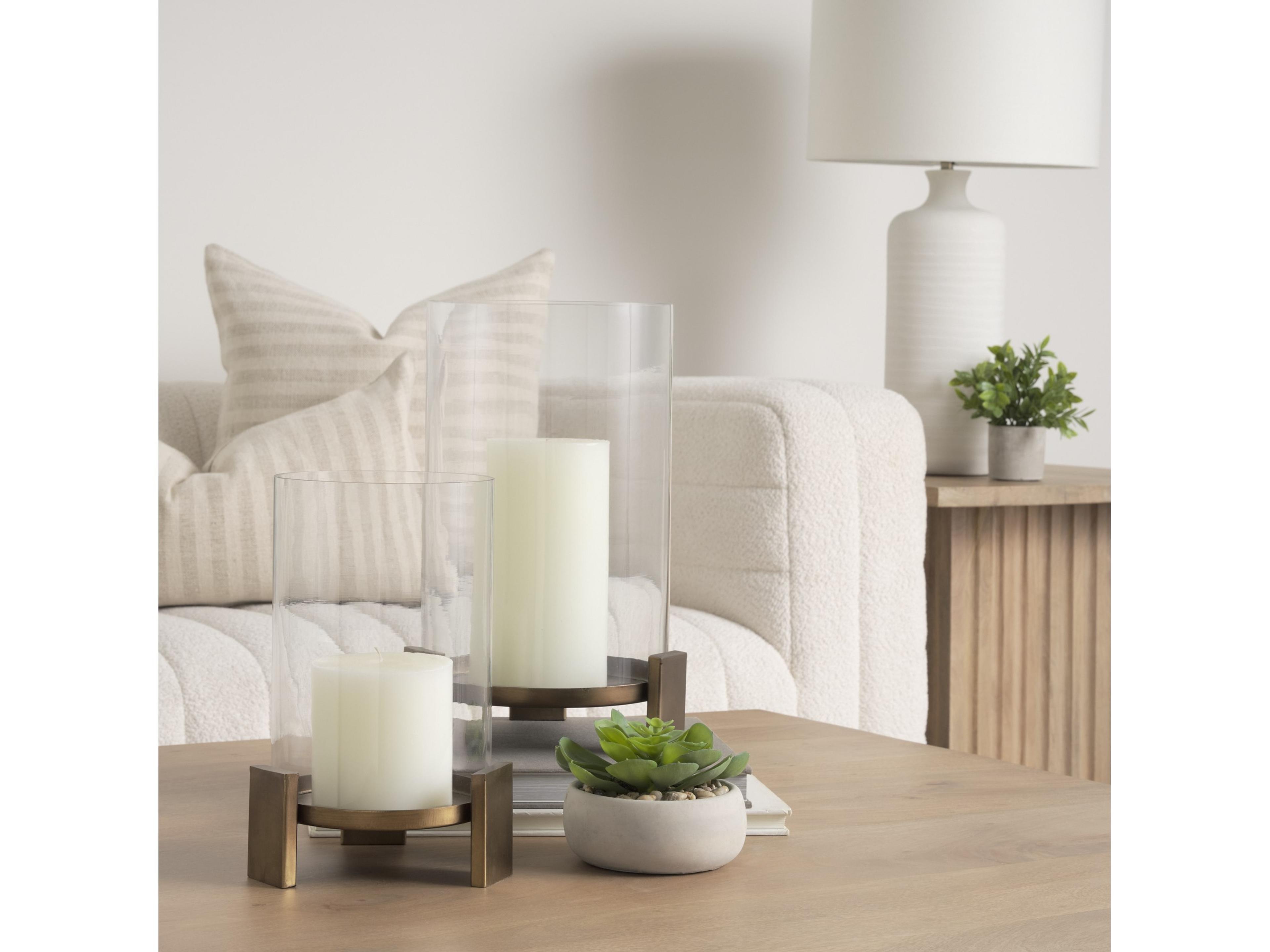 Mercana Price Small Antiqued Gold Metal w/ Glass Hurricane Candle Holder