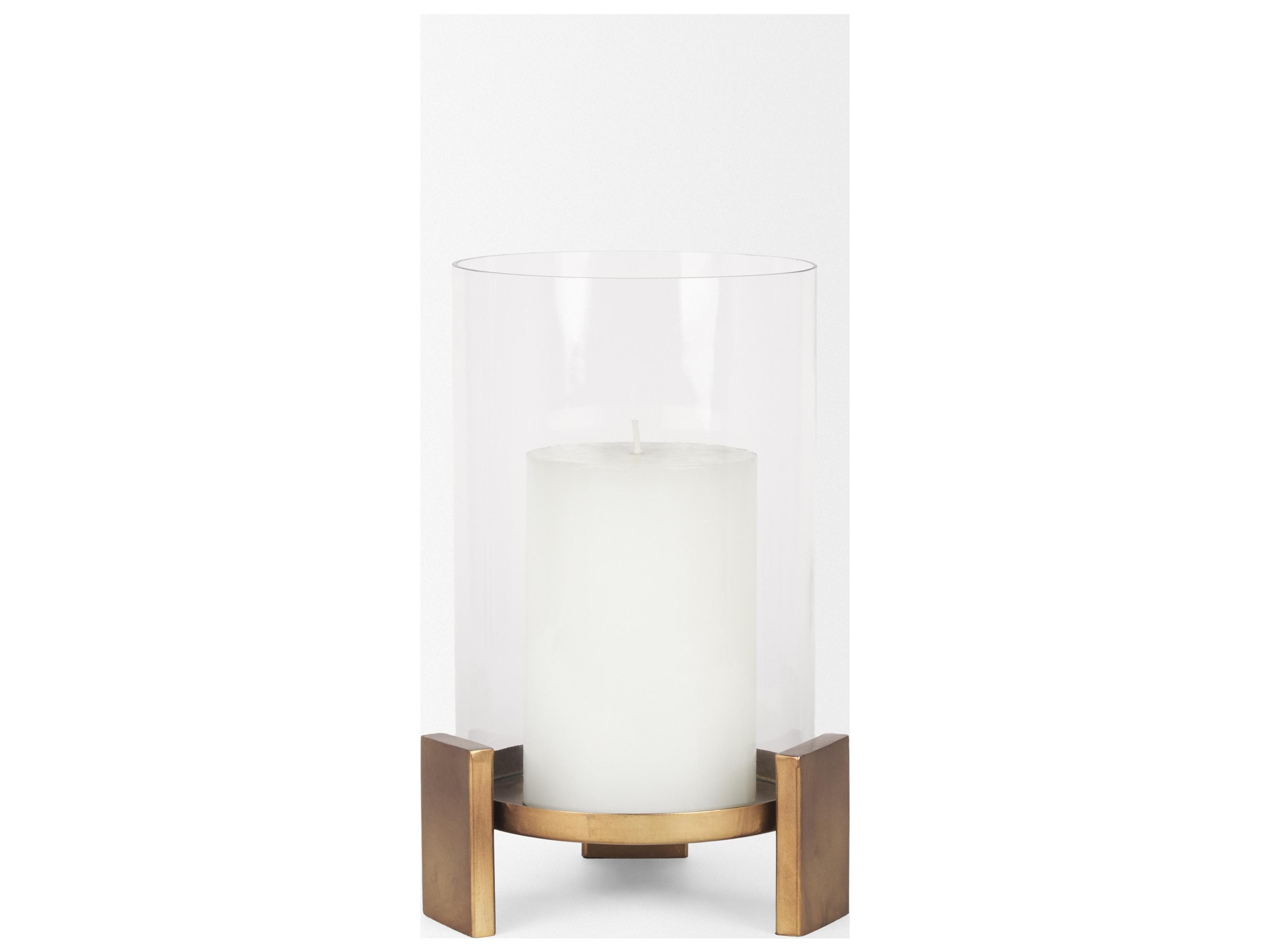 Mercana Price Small Antiqued Gold Metal w/ Glass Hurricane Candle Holder