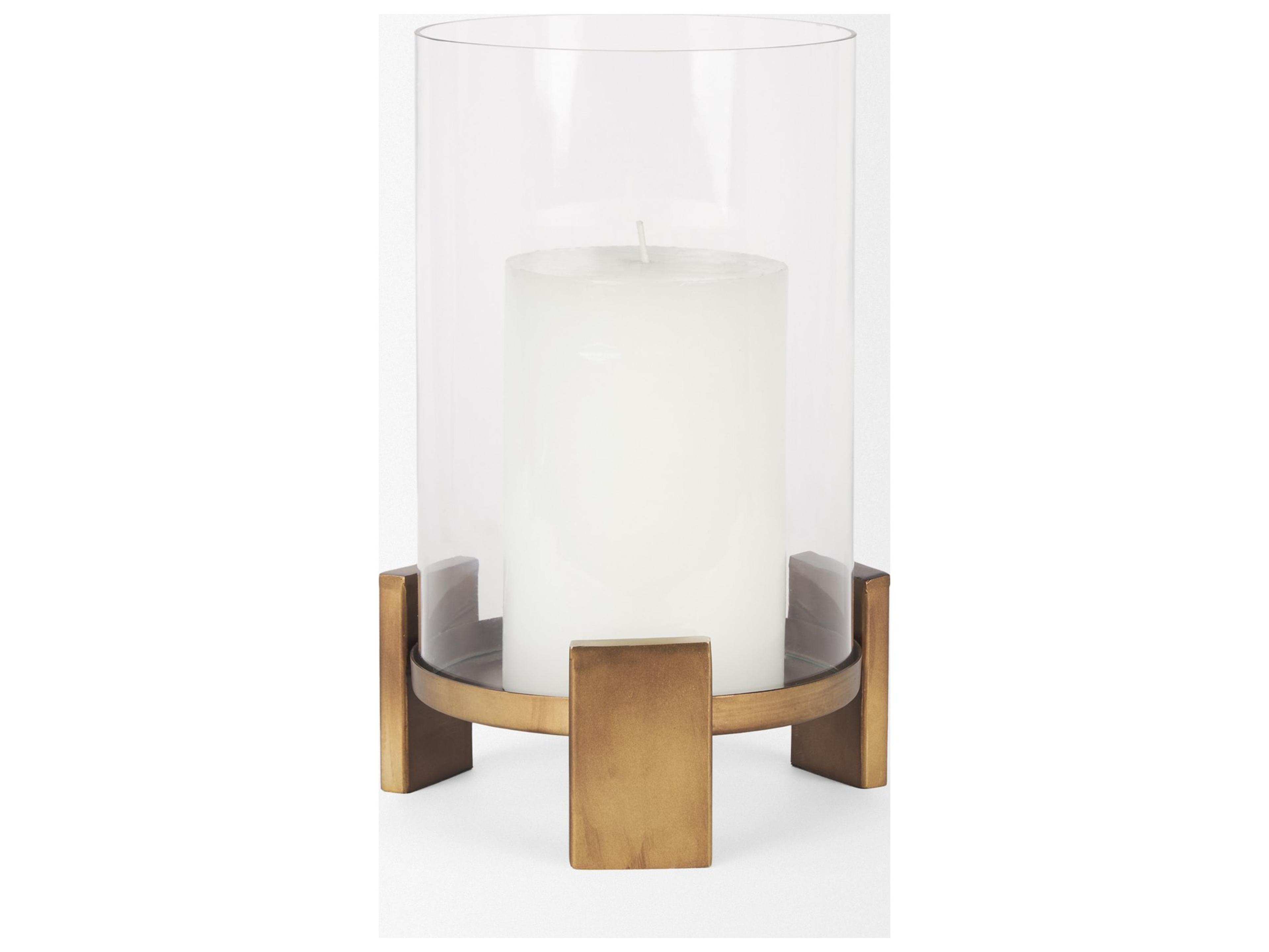 Mercana Price Small Antiqued Gold Metal w/ Glass Hurricane Candle Holder