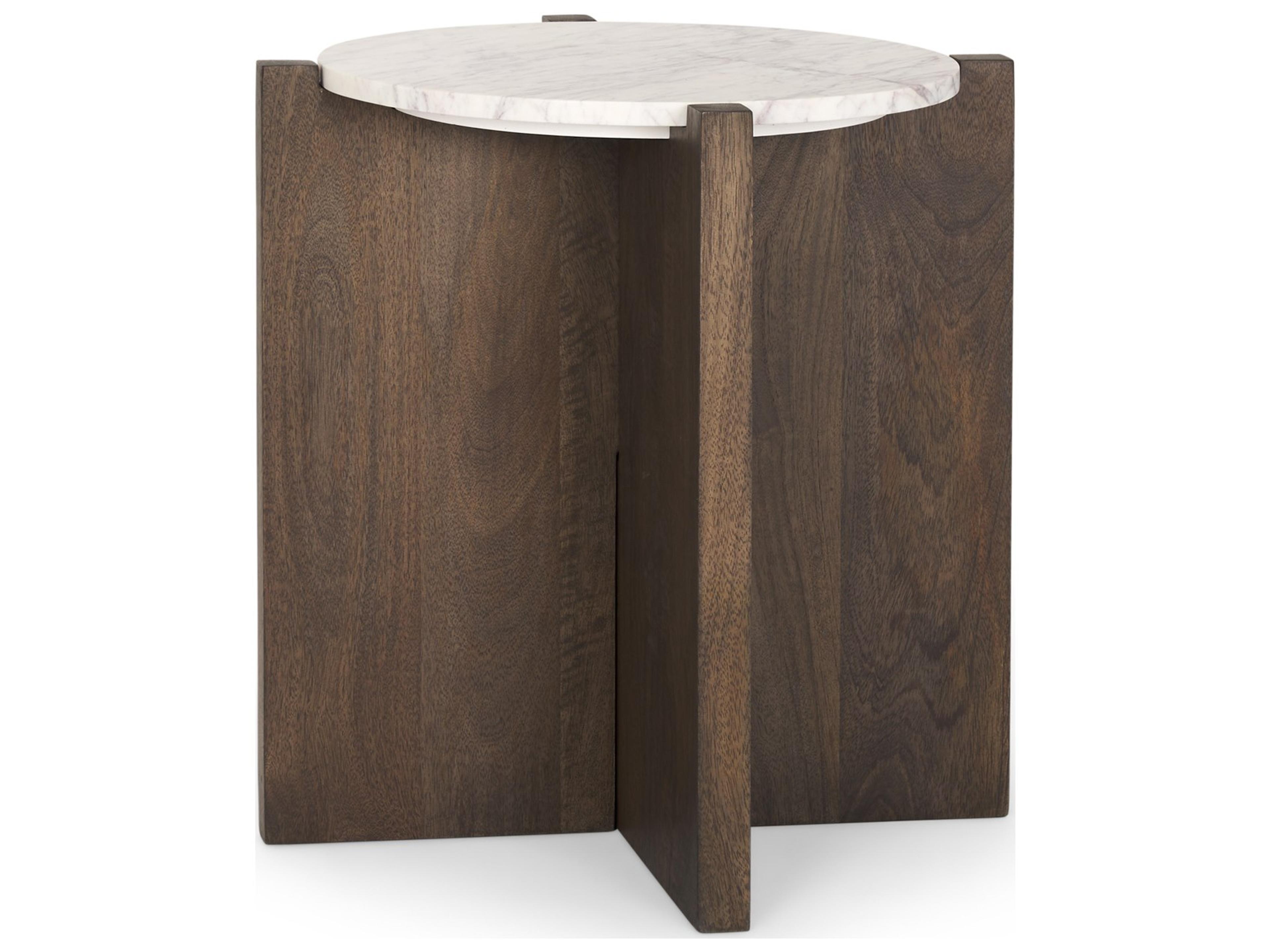 Bianca Dark Brown Wood w/ Marble Round Accent Table