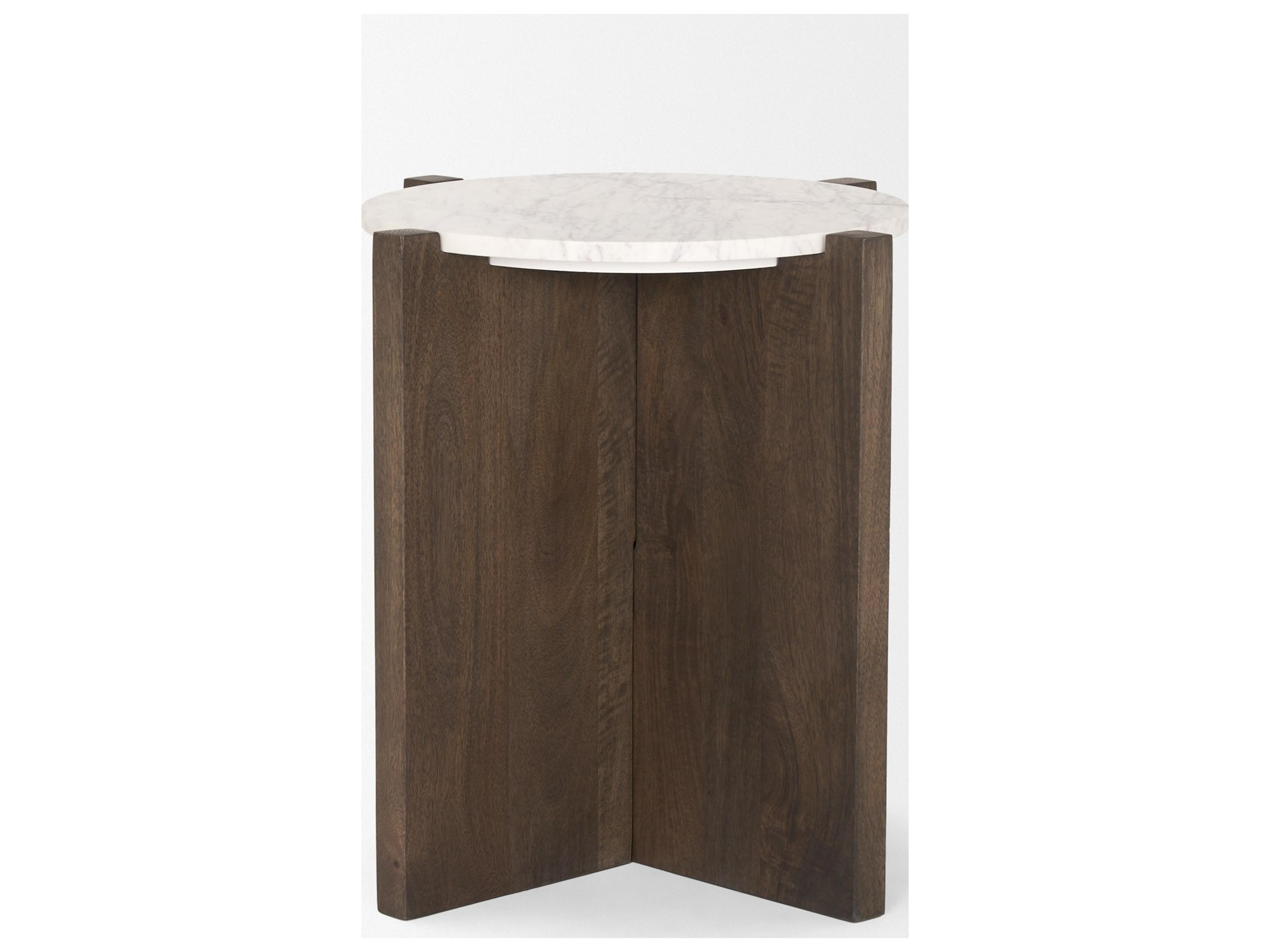 Mercana Bianca Dark Brown Wood w/ Marble Round Accent Table