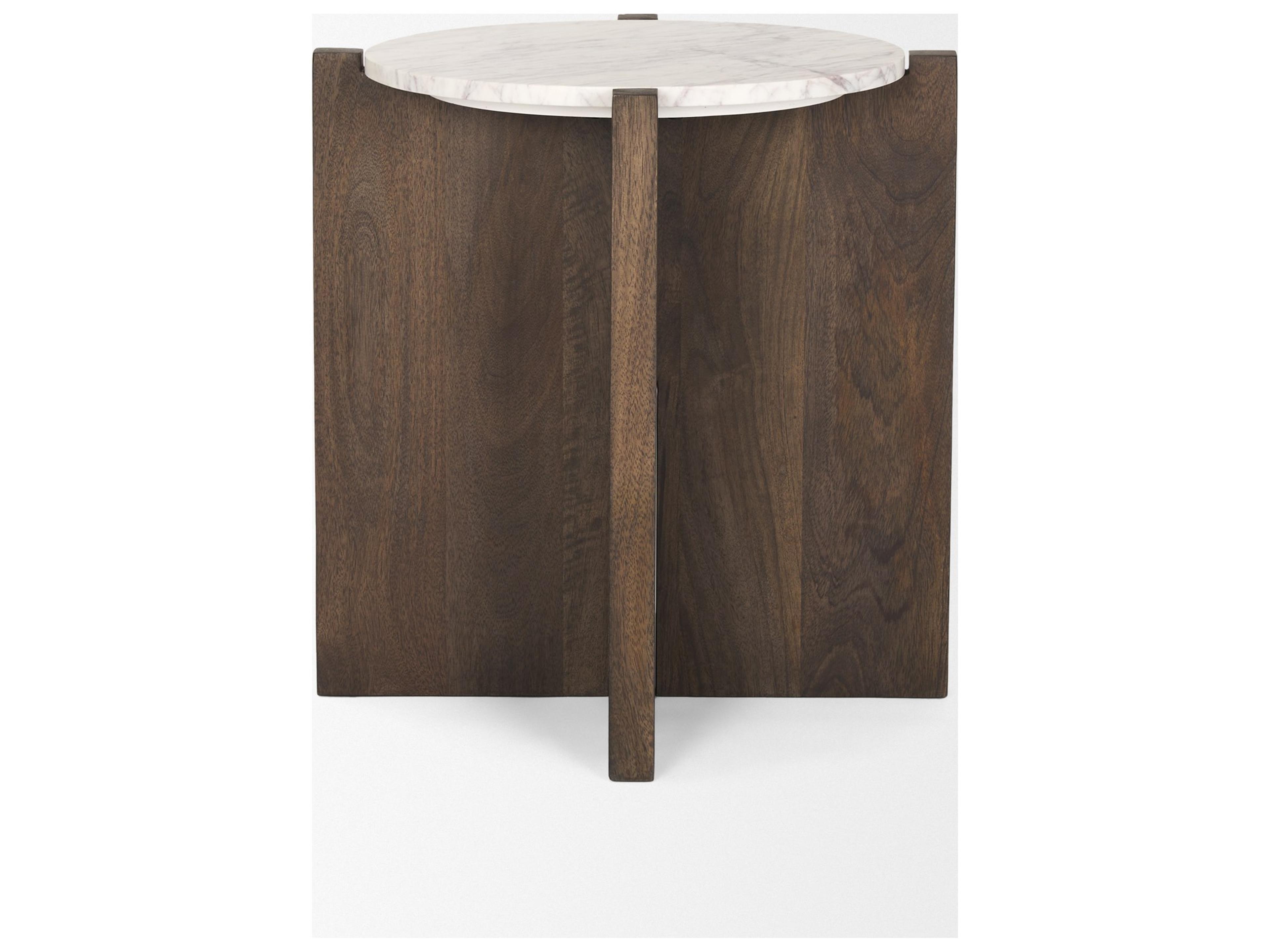 Mercana Bianca Dark Brown Wood w/ Marble Round Accent Table