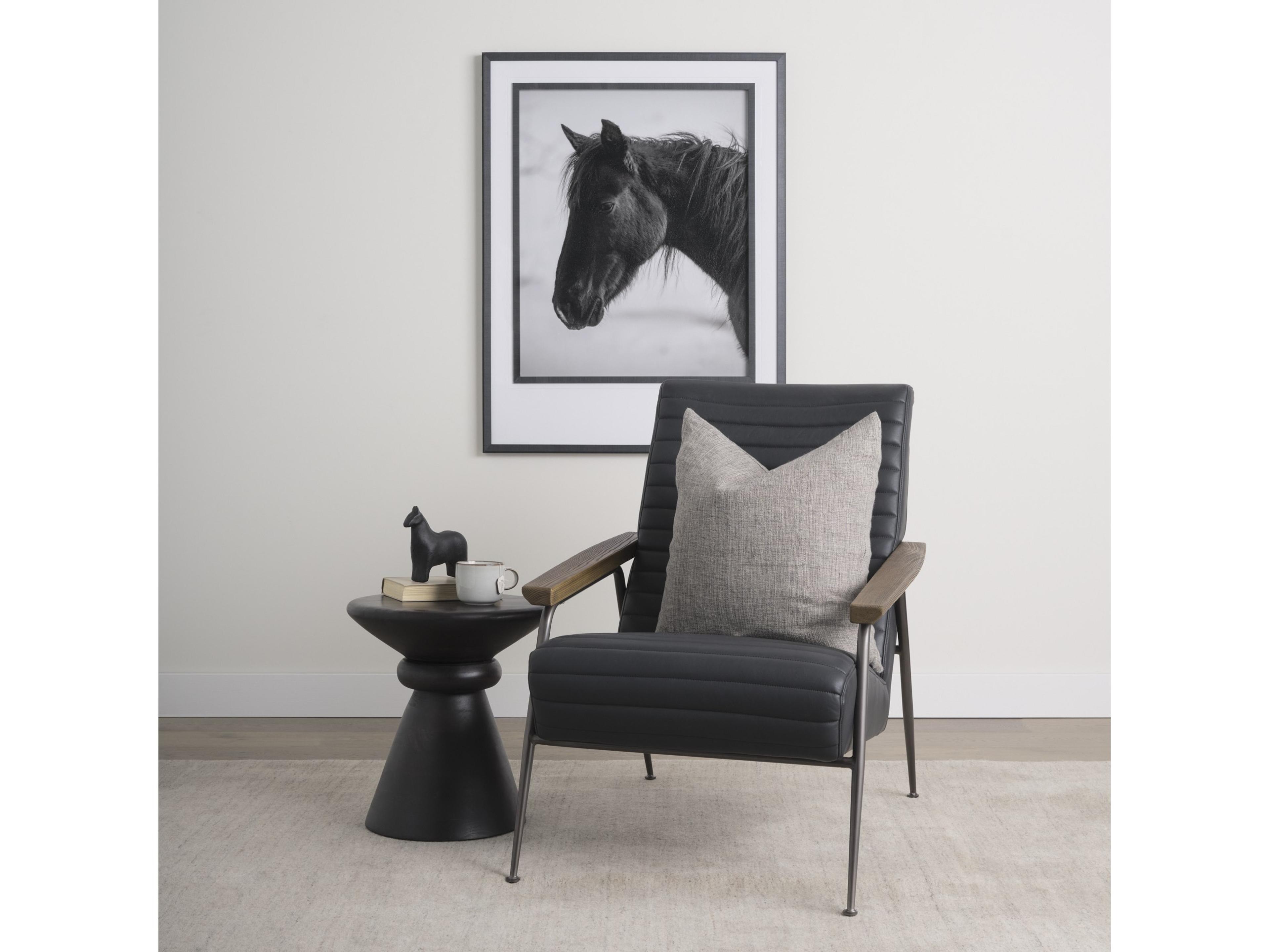 Mercana Grosjean Black Leather w/ Black Metal Frame Accent Chair