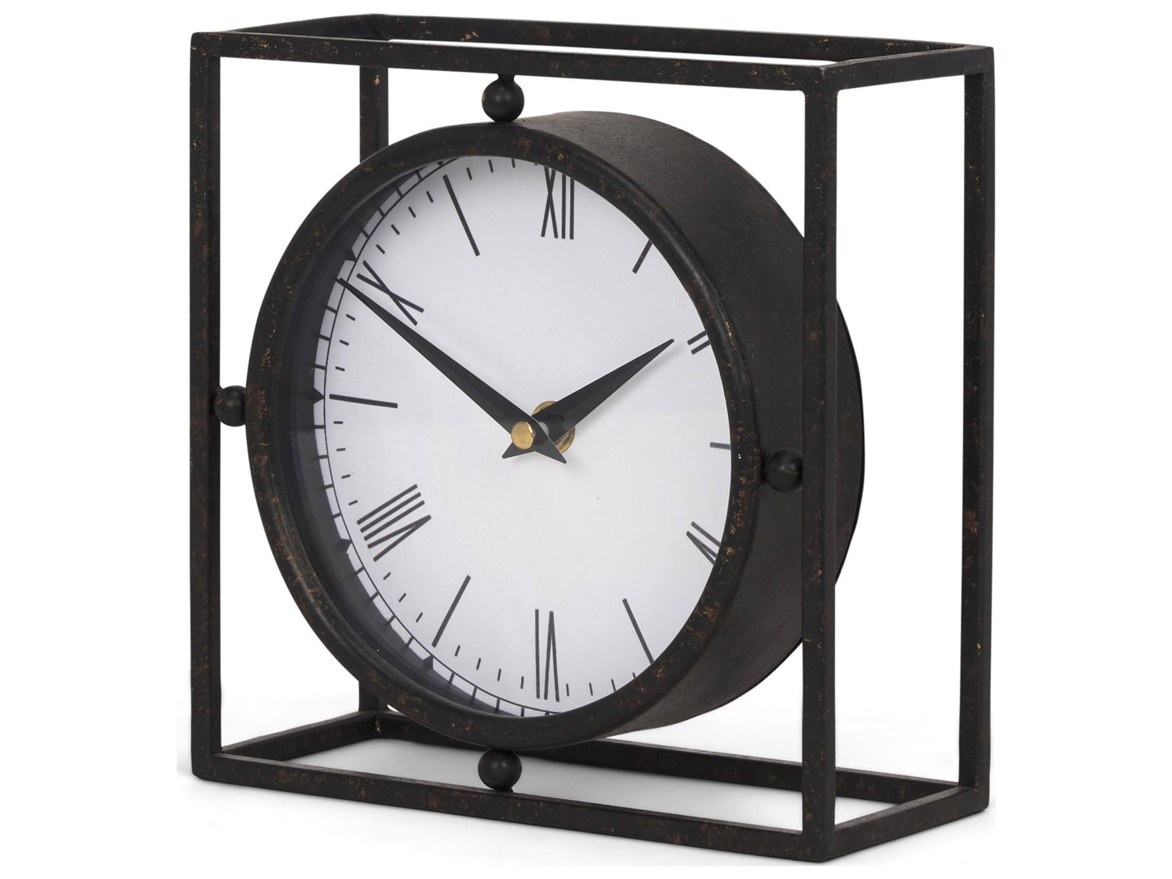 Mercana Raisa Black w/ Gold Antiquing Metal Table Clock