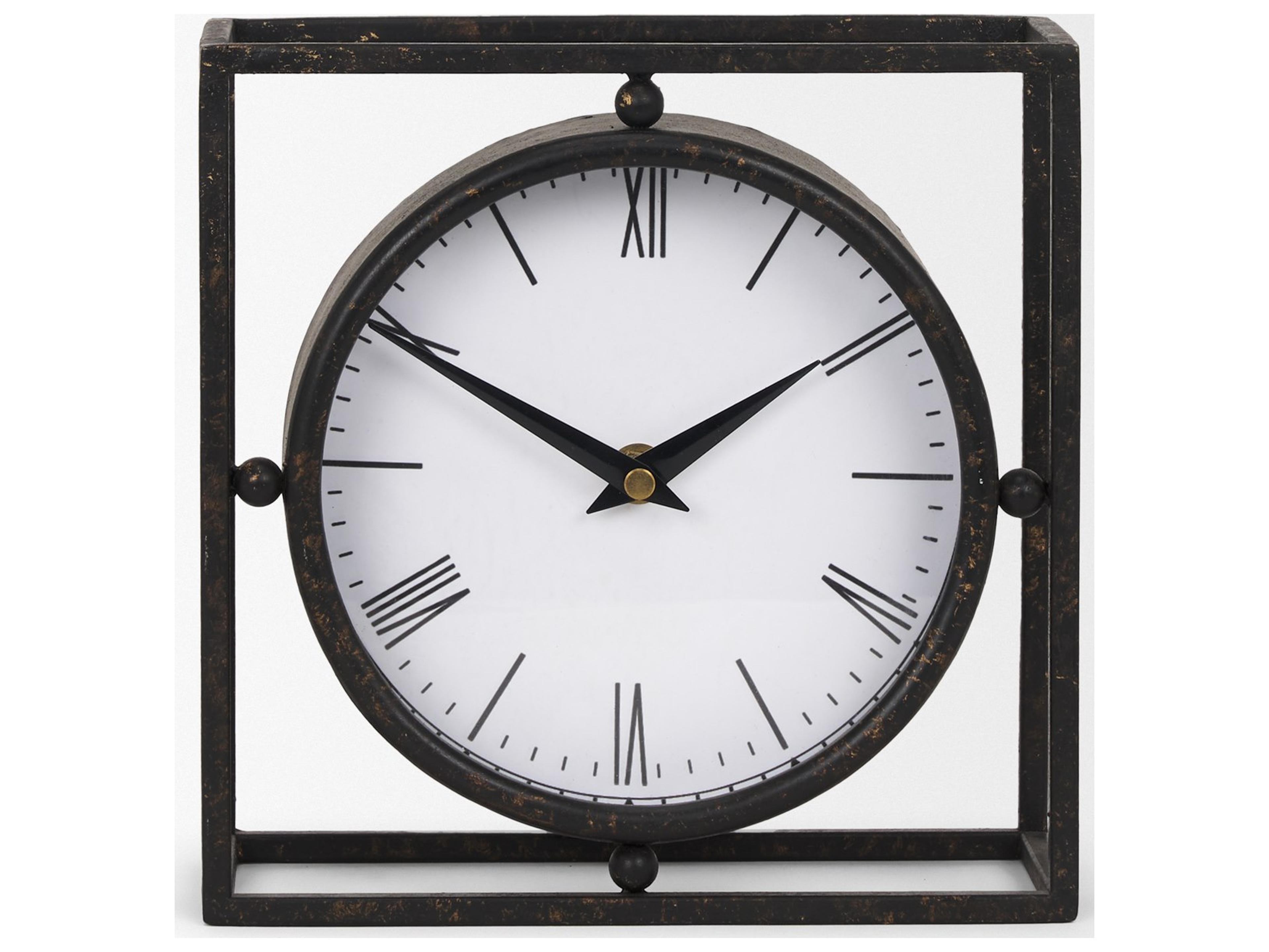 Mercana Raisa Black w/ Gold Antiquing Metal Table Clock