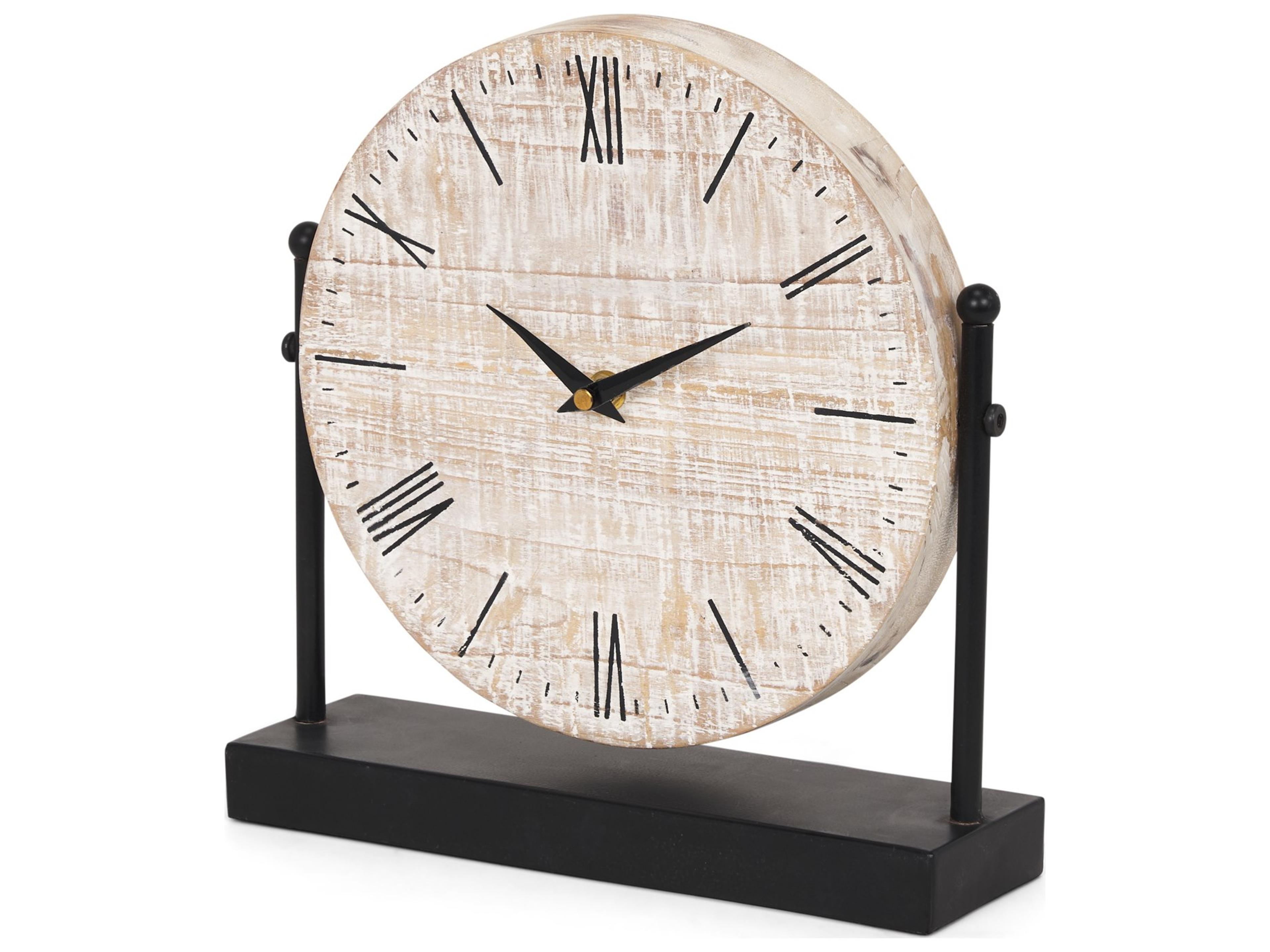 Mercana Raja Matte Black Metal w/ Wood Table Clock