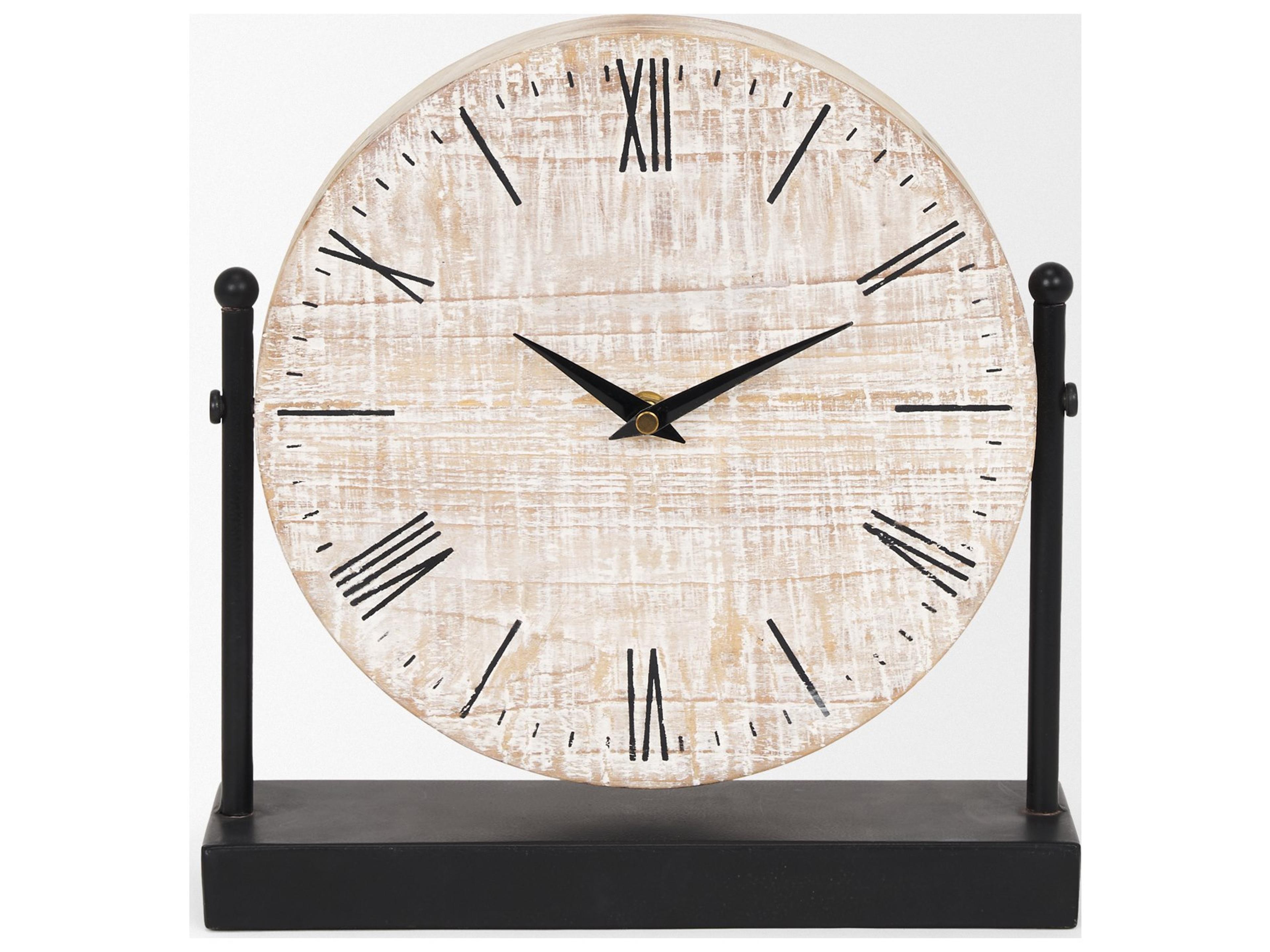 Mercana Raja Matte Black Metal w/ Wood Table Clock