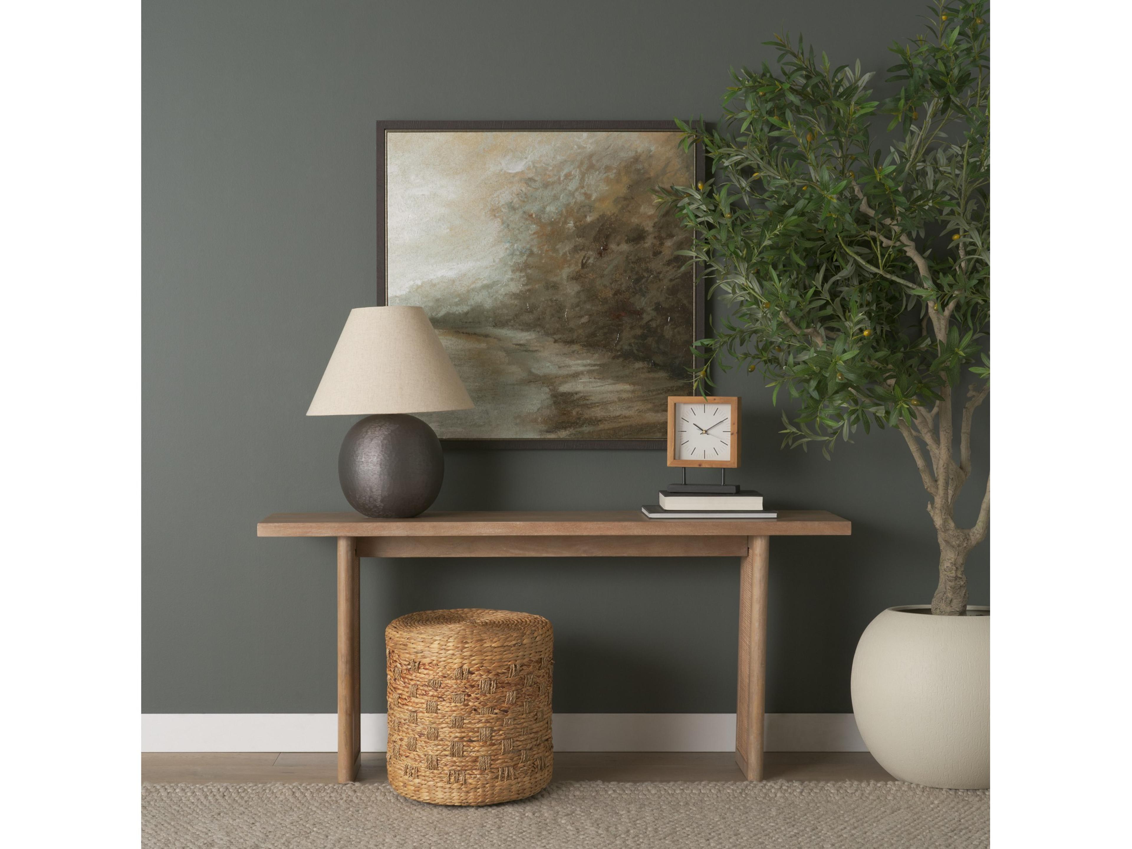 Mercana Renaya Light Brown Wood w/ Matte Black Metal Base Table Clock