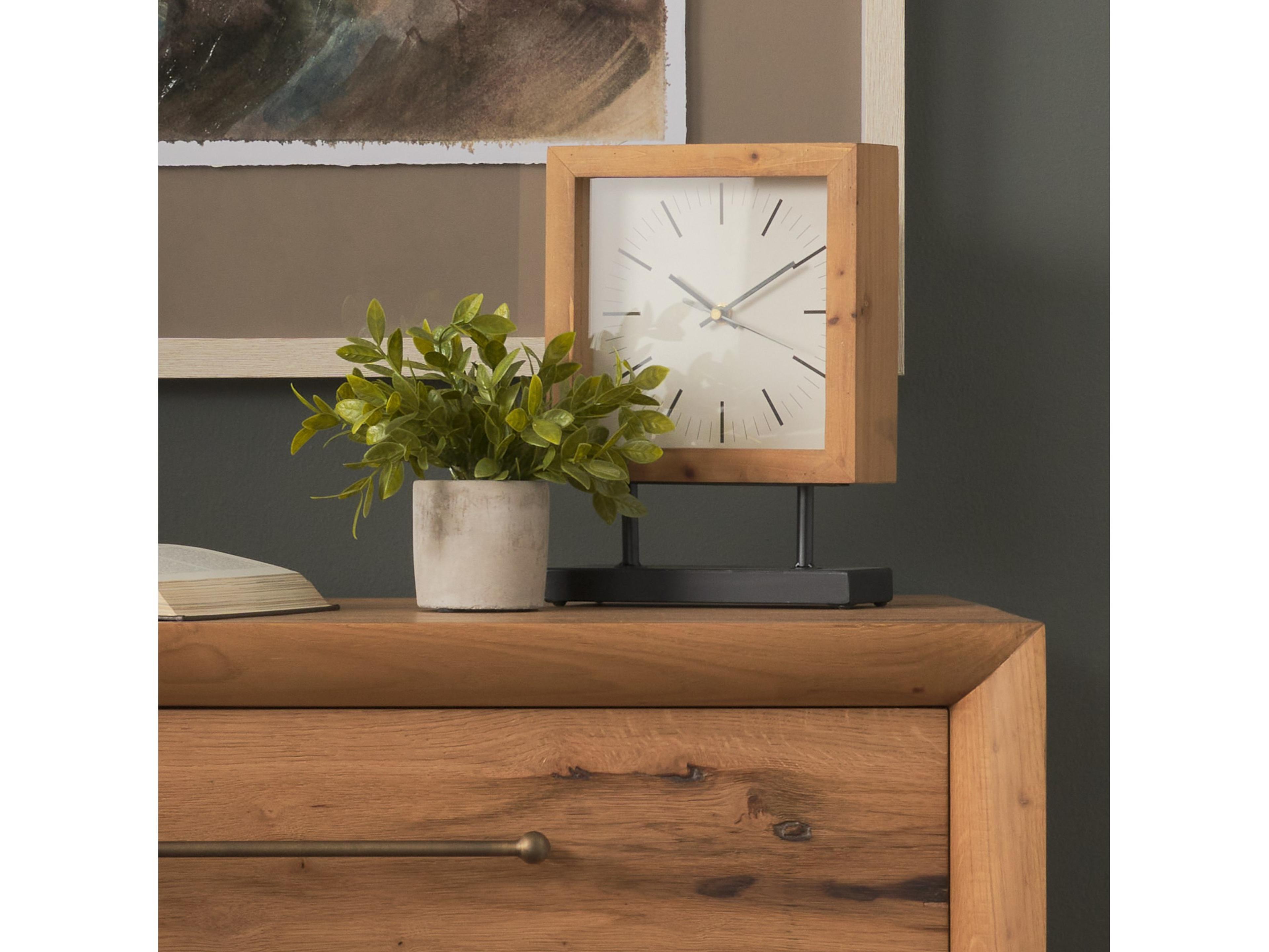 Mercana Renaya Light Brown Wood w/ Matte Black Metal Base Table Clock
