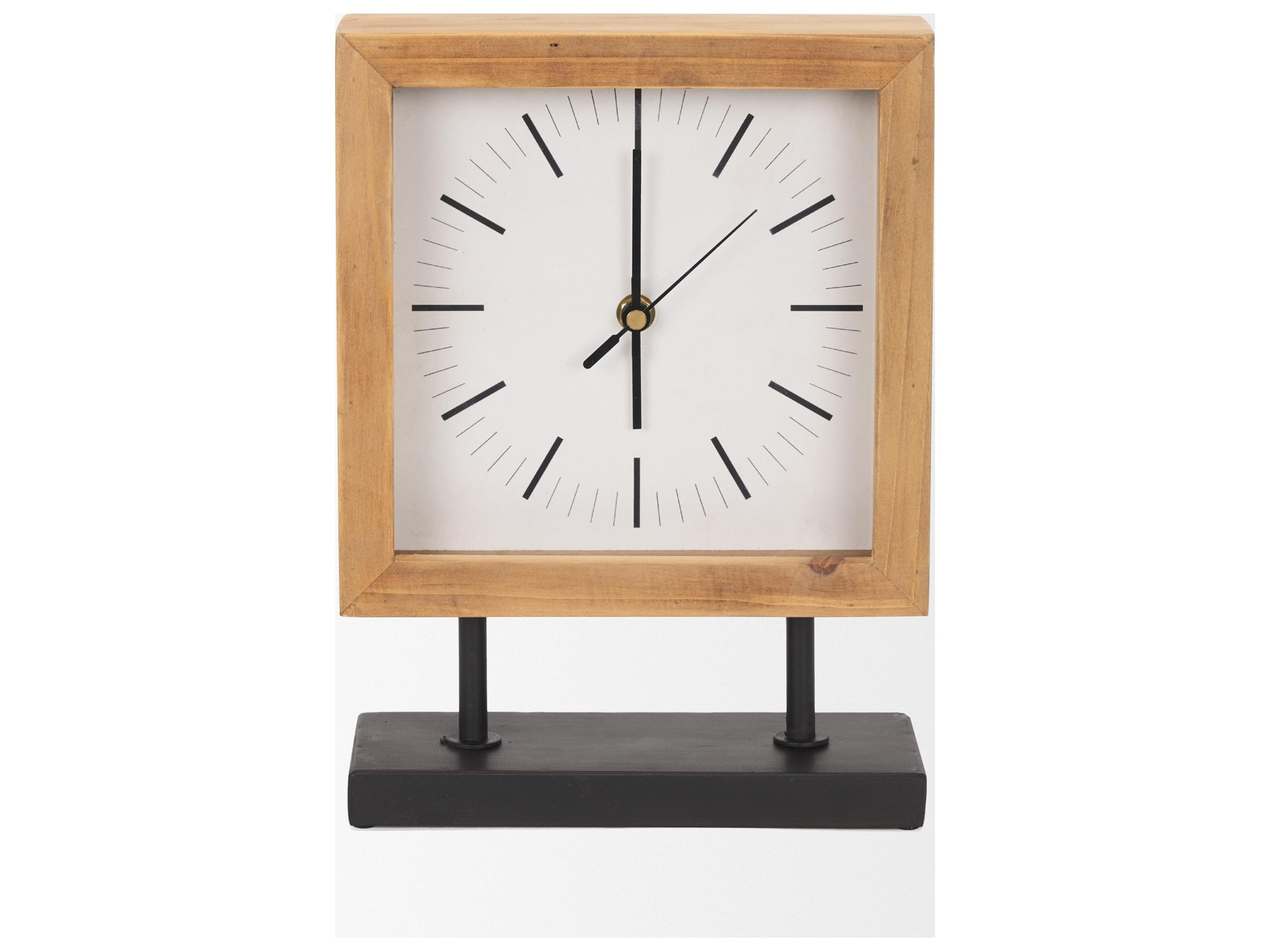 Mercana Renaya Light Brown Wood w/ Matte Black Metal Base Table Clock