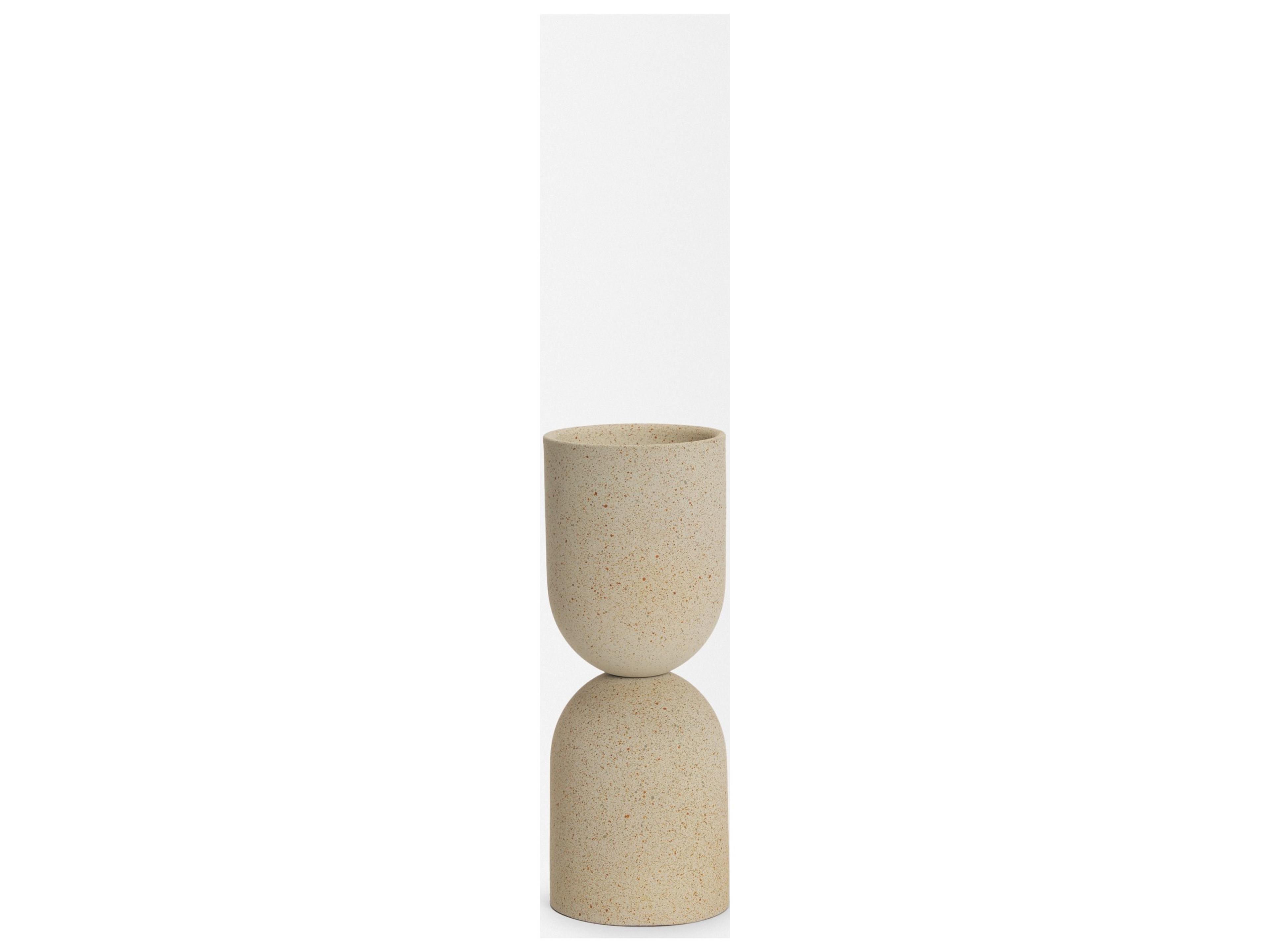 Mercana Qamra Short Beige Textured Metal Pillar Candle Holder