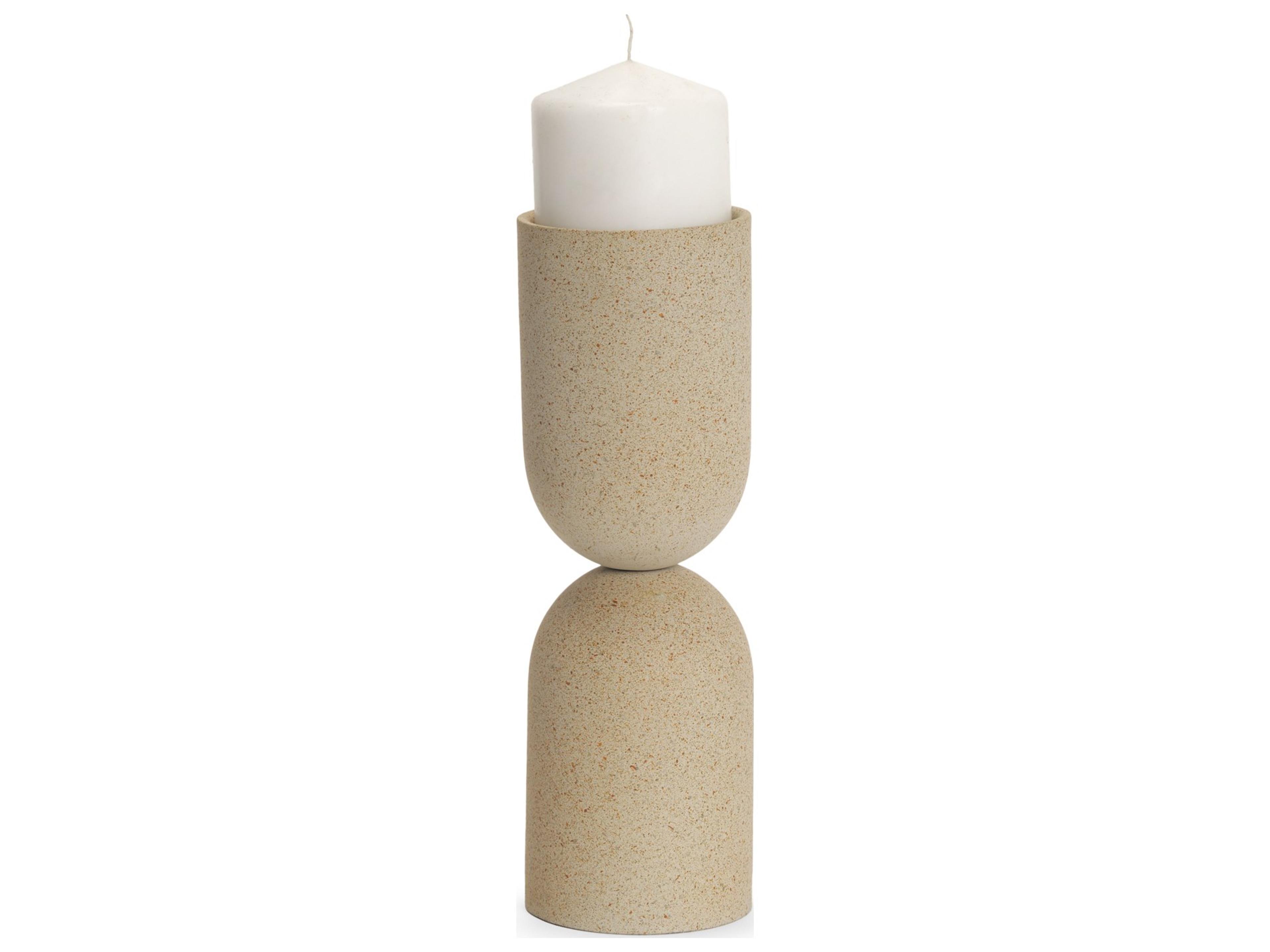 Qamra Medium Beige Textured Metal Pillar Candle Holder Candle Holder