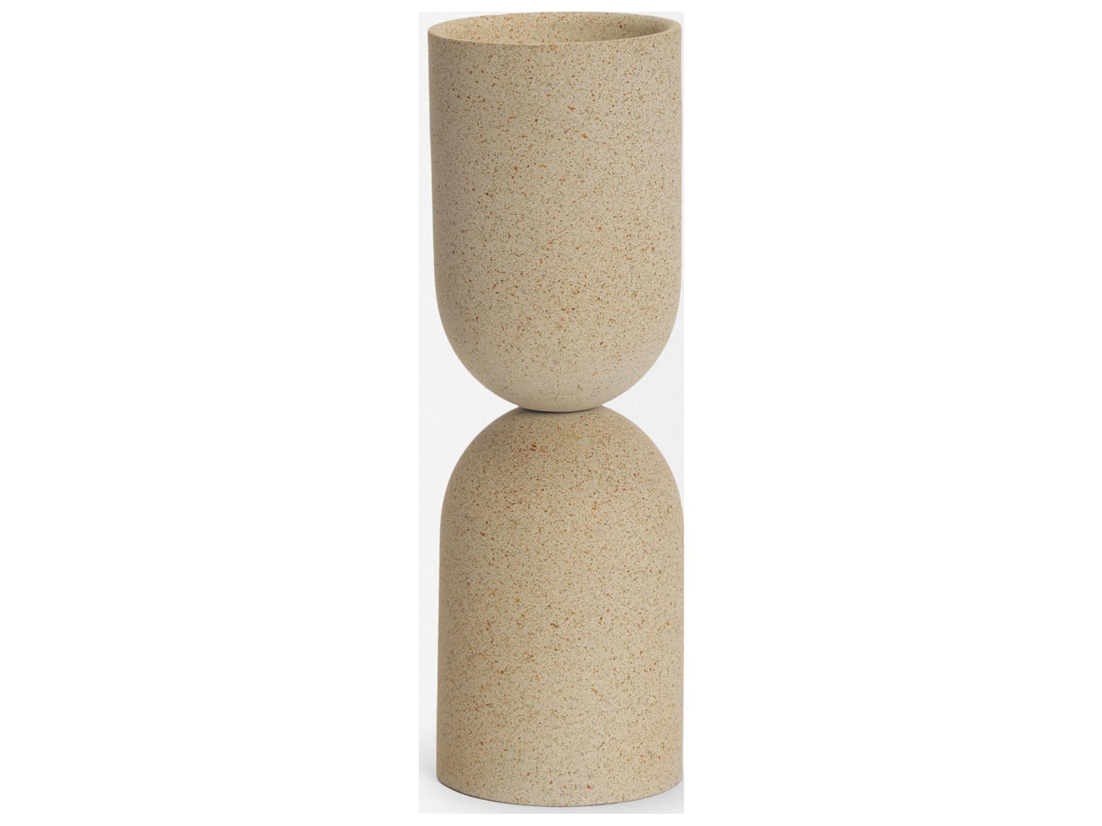 Mercana Qamra Medium Beige Textured Metal Pillar Candle Holder Candle Holder