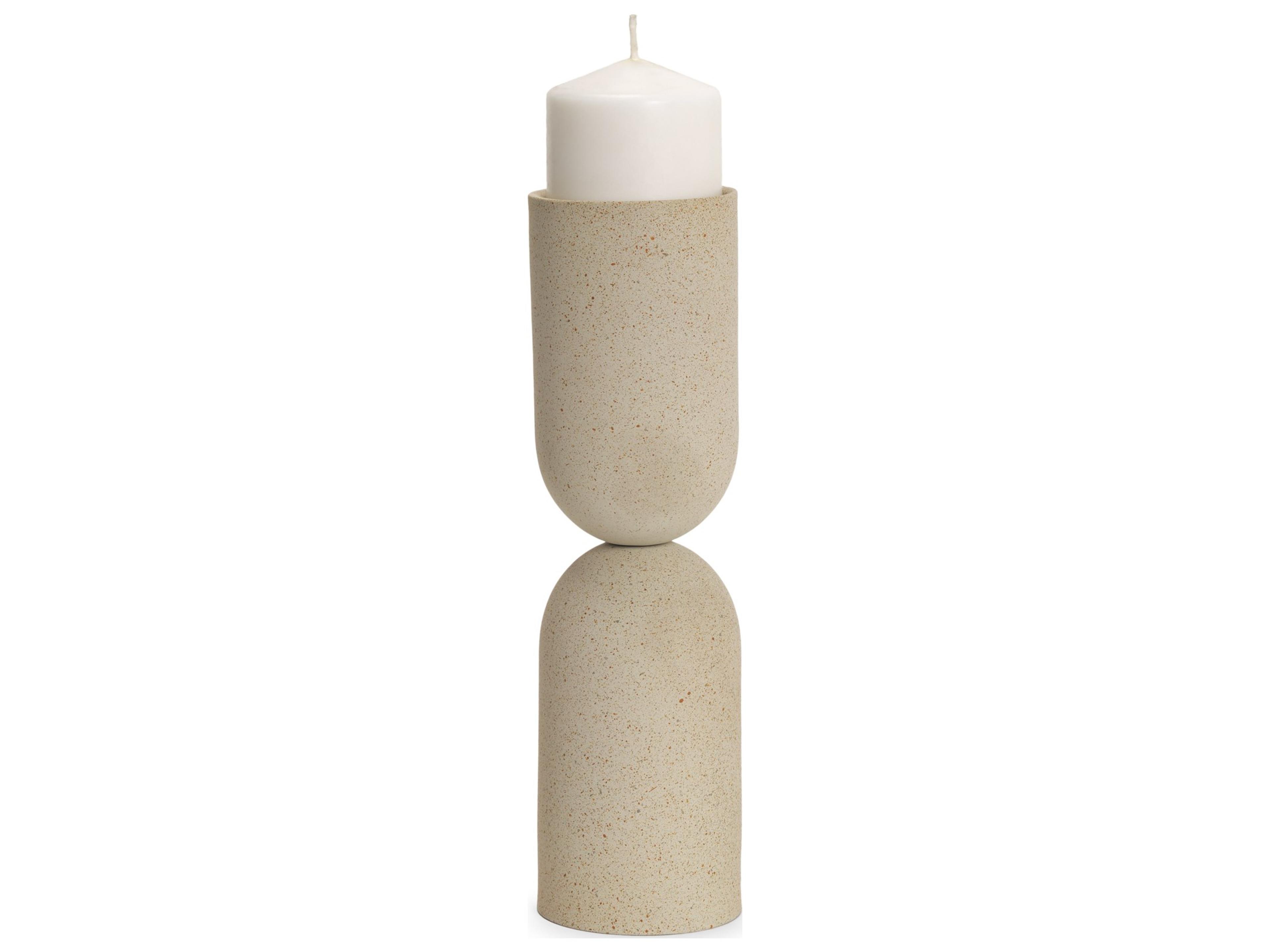 Qamra Tall Beige Textured Metal Pillar Candle Holder Candle Holder