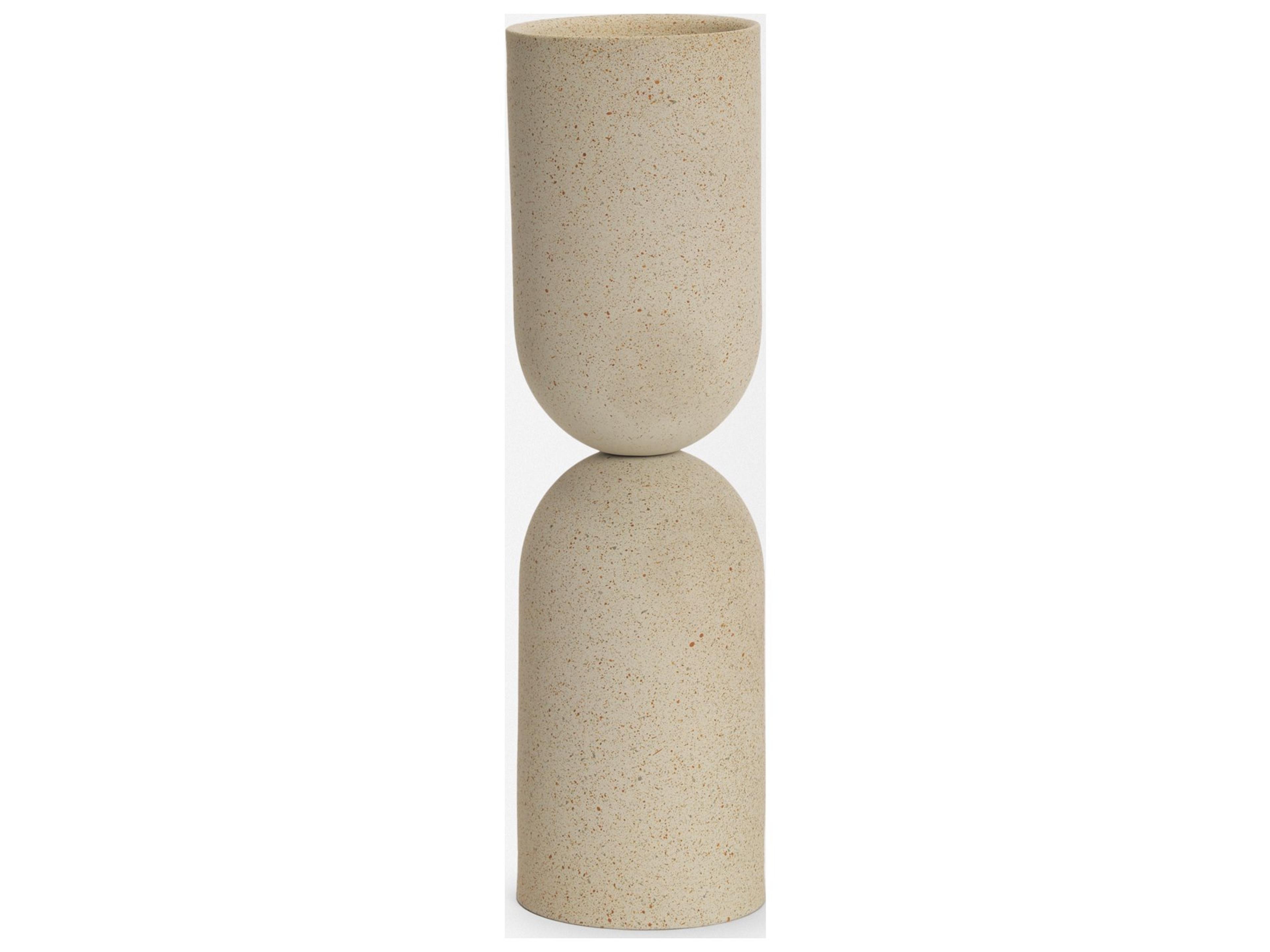 Mercana Qamra Tall Beige Textured Metal Pillar Candle Holder Candle Holder