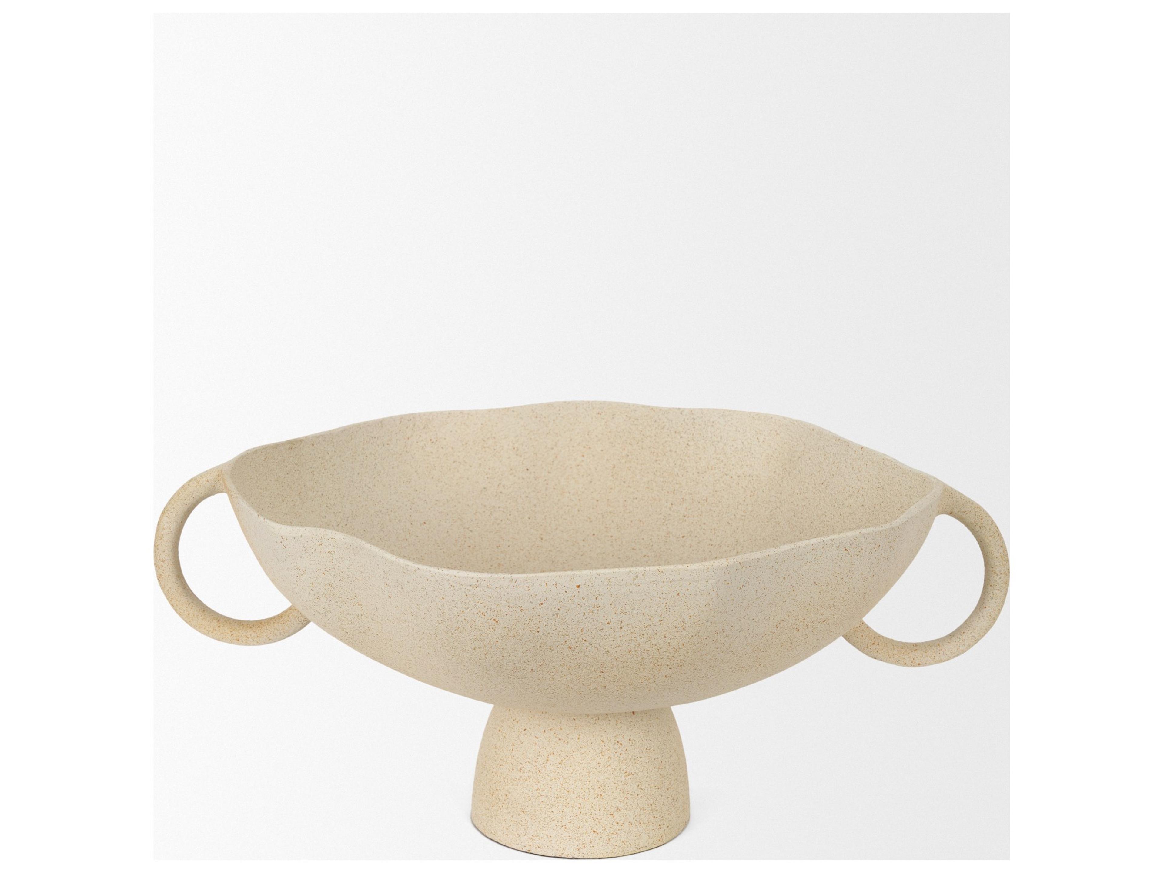 Mercana Radka Beige Textured Large Metal Decorative Bowl