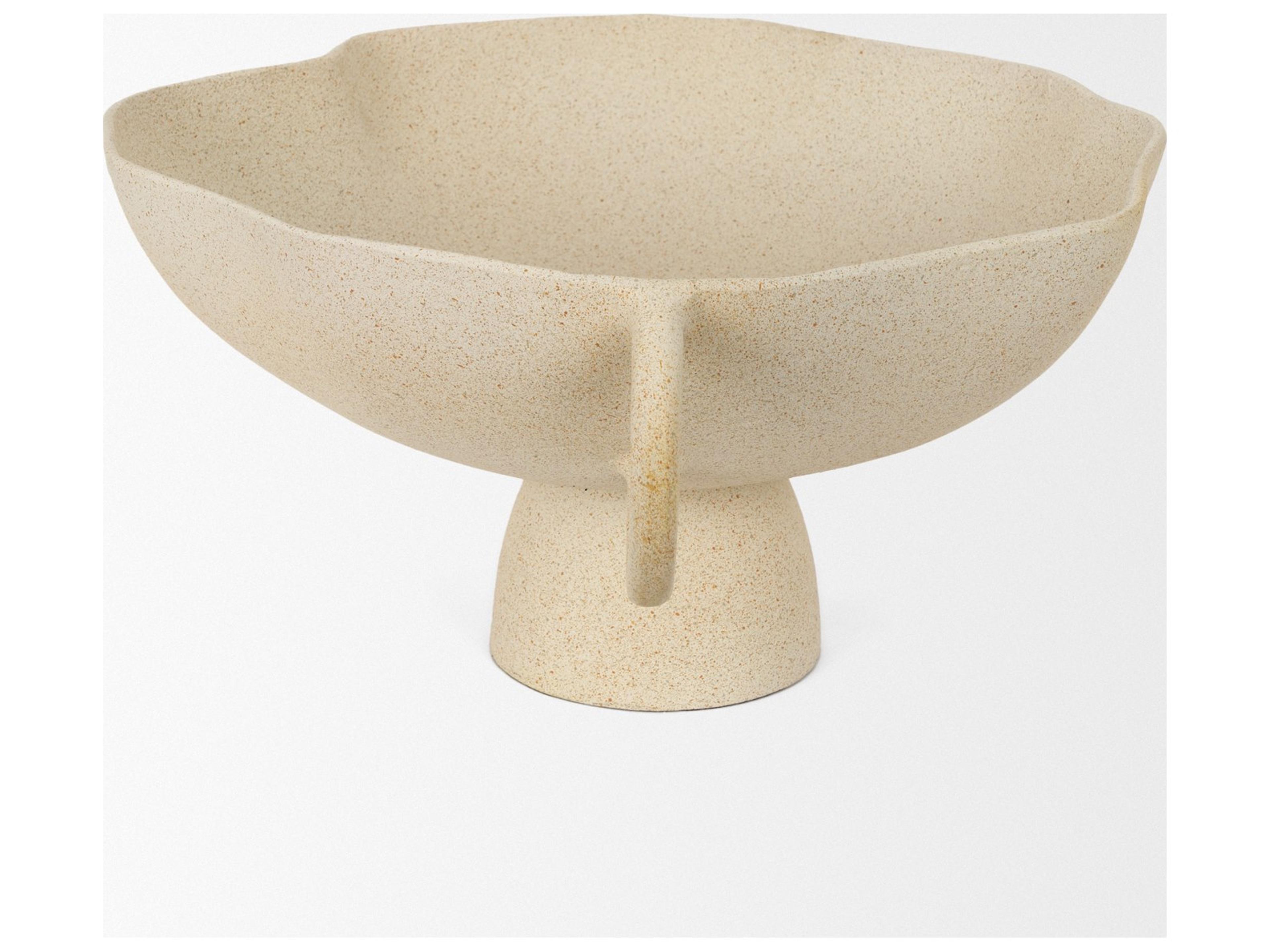 Mercana Radka Beige Textured Large Metal Decorative Bowl