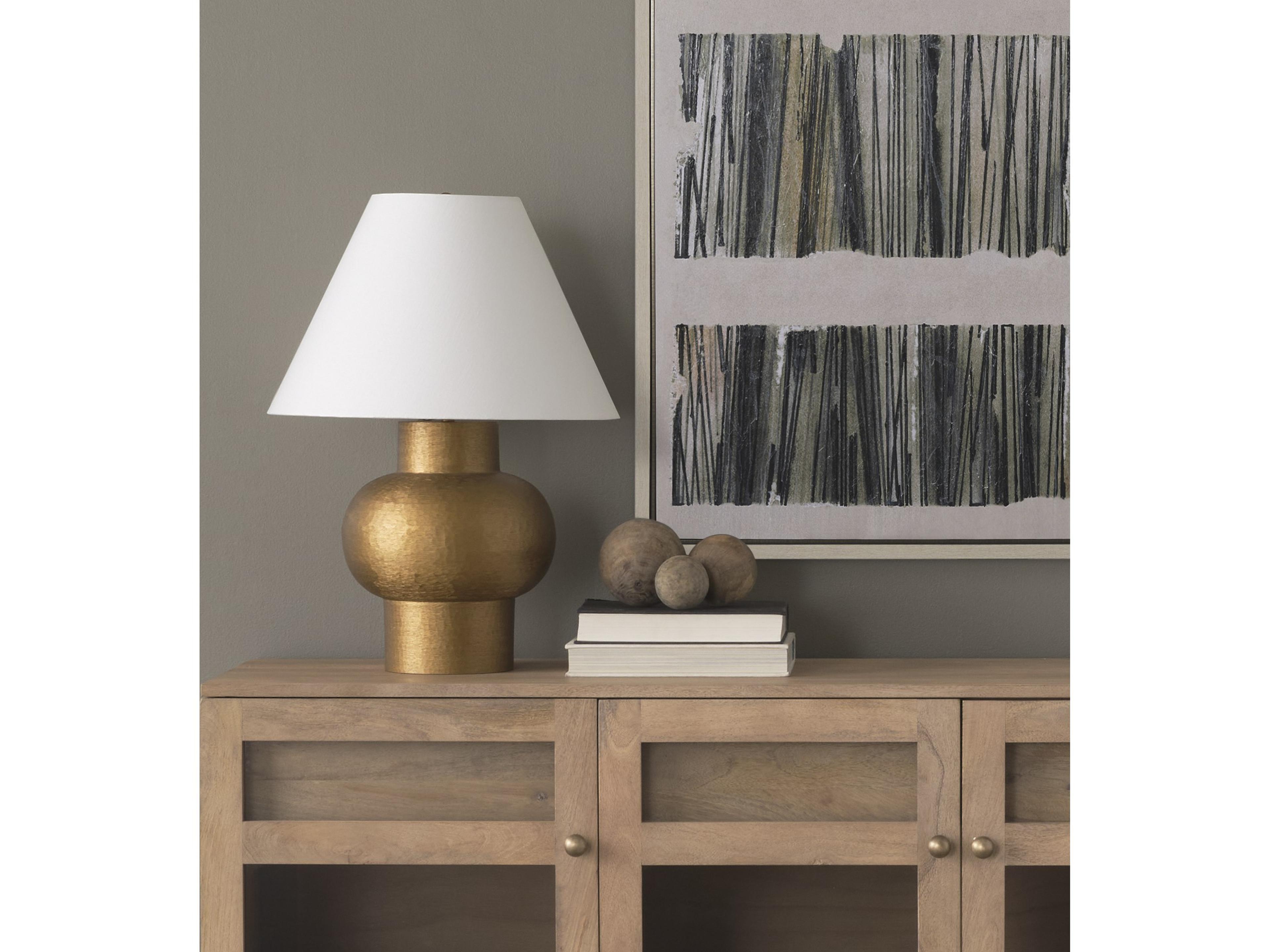 Mercana Salaah Antique Gold Brushed Metal w/ Cream Shade Table Lamp