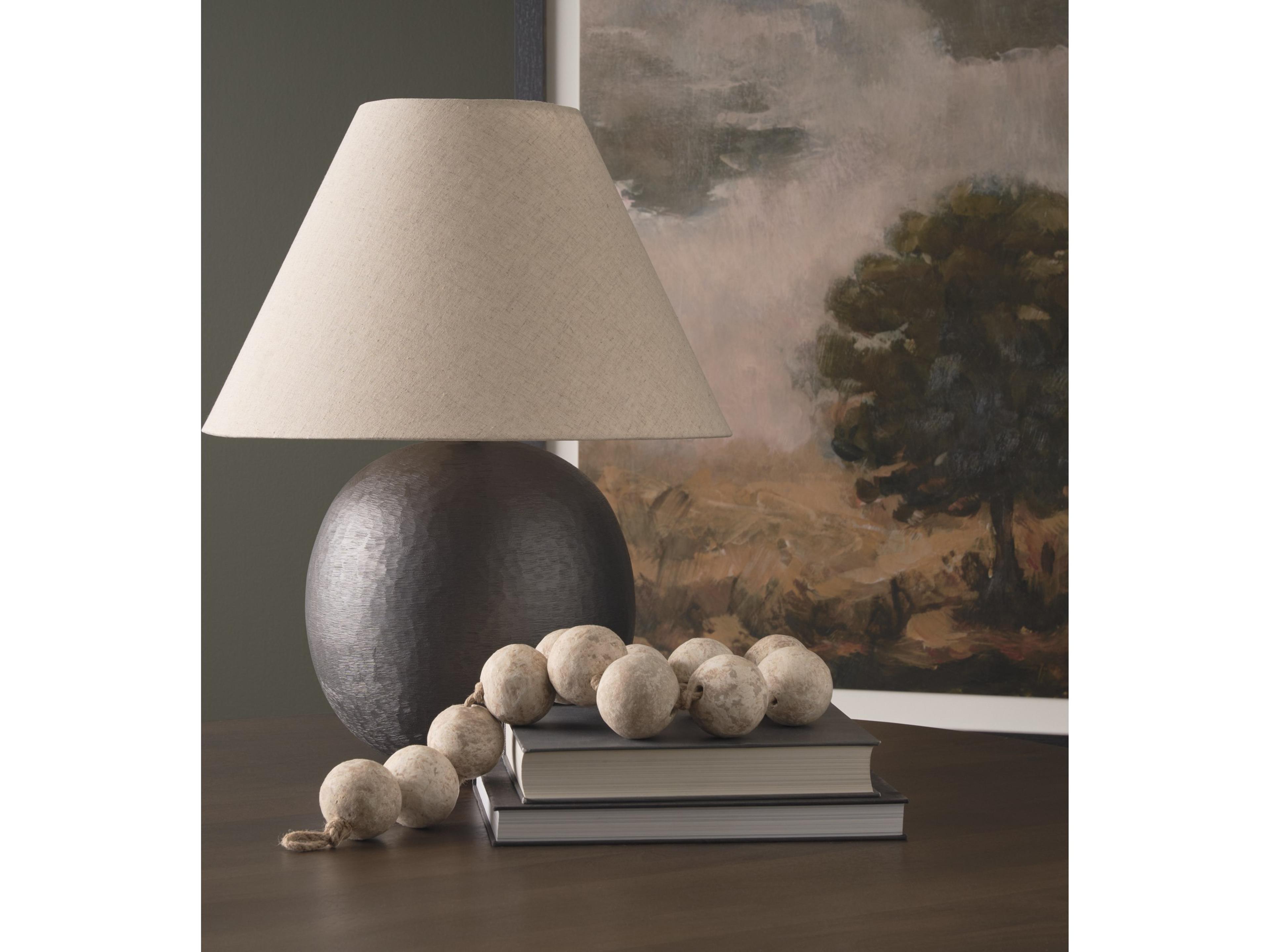 Mercana Sadiyah Black Brushed Metal w/ Beige Shade Table Lamp