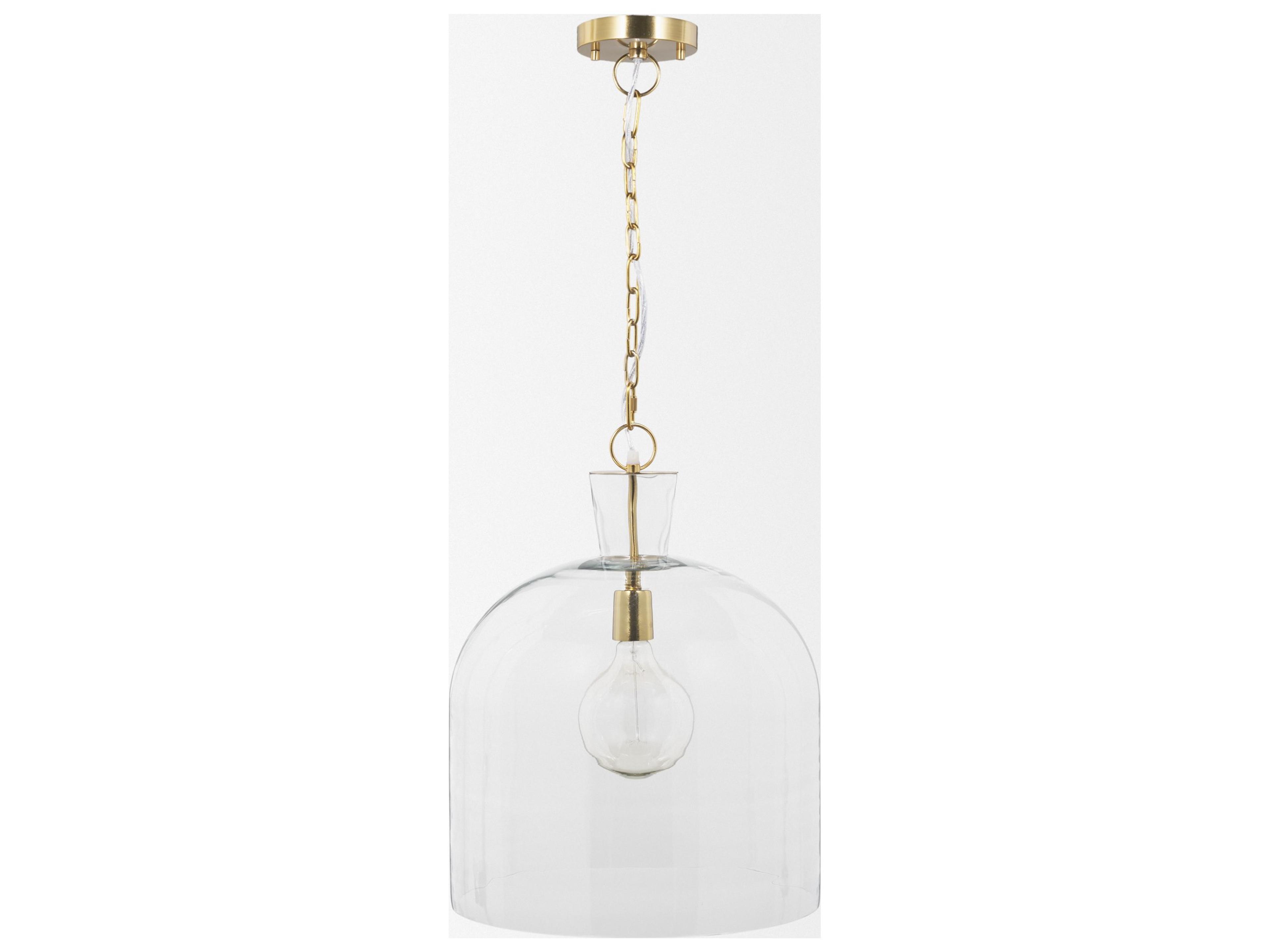 Mercana Sadah Large Clear Blown Glass w/ Gold Metal Pendant Light