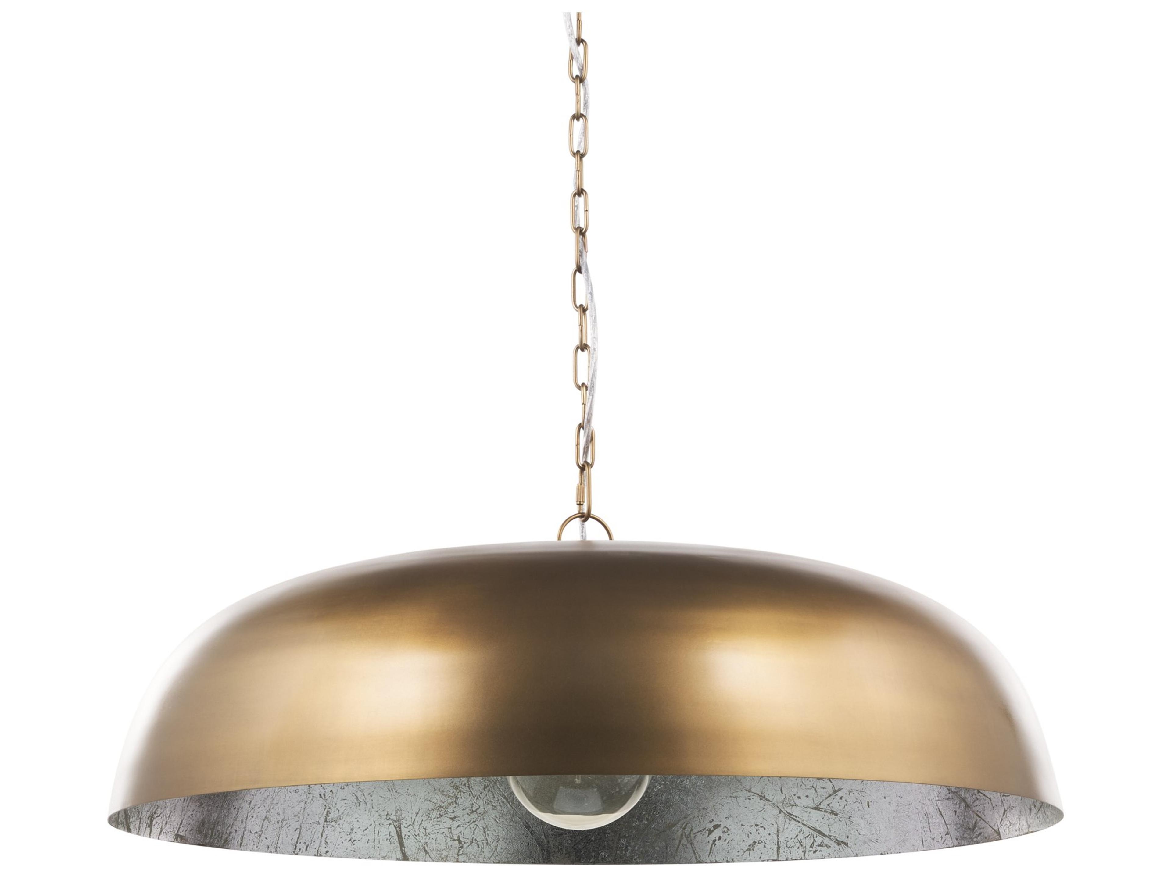 Sanne Antiqued Gold Metal w/ Silver Foil Wide Pendant Light
