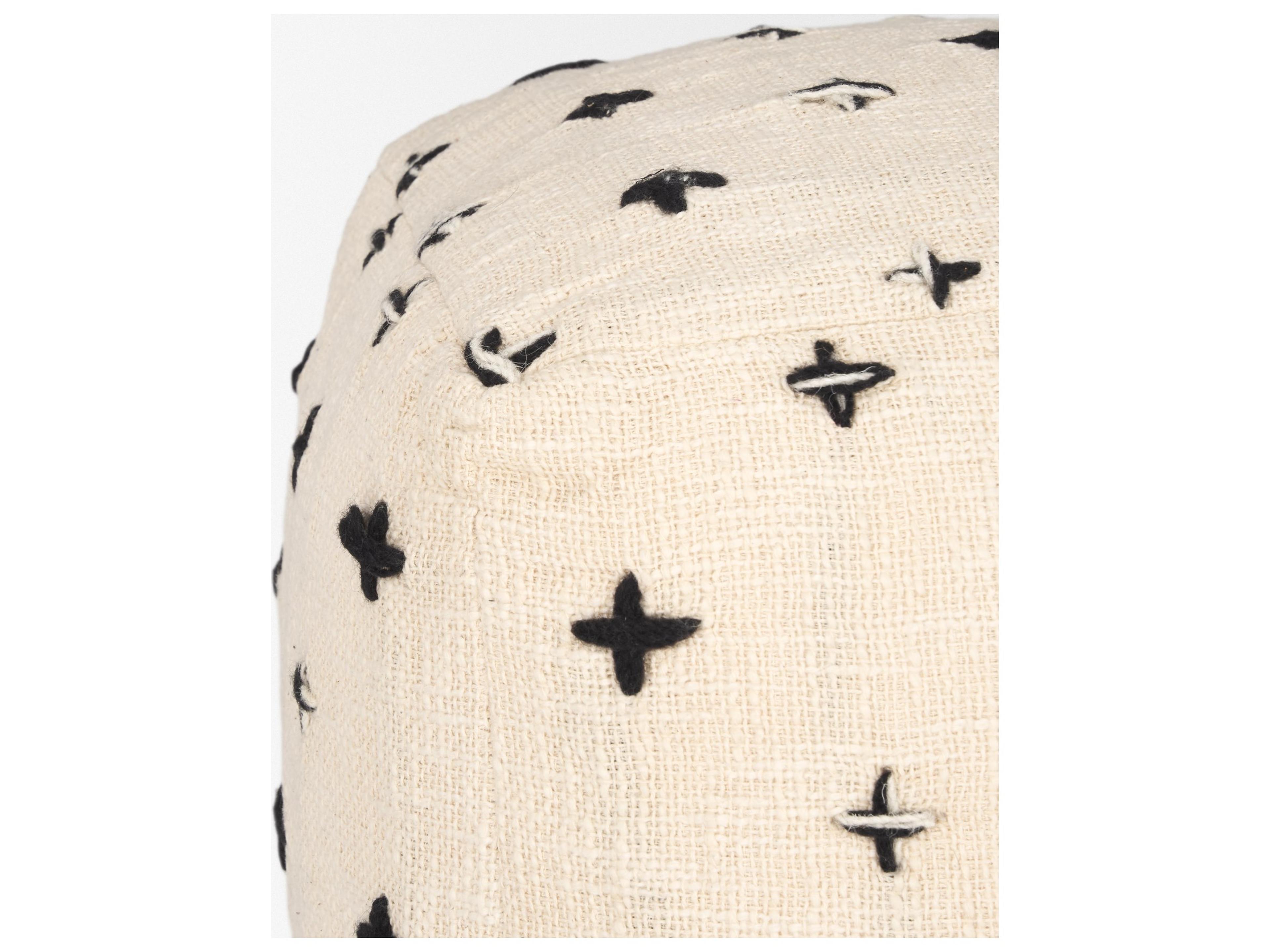 Mercana Saanvi Wool w/ Cream and Black Stitched Cross Patterned Pouf