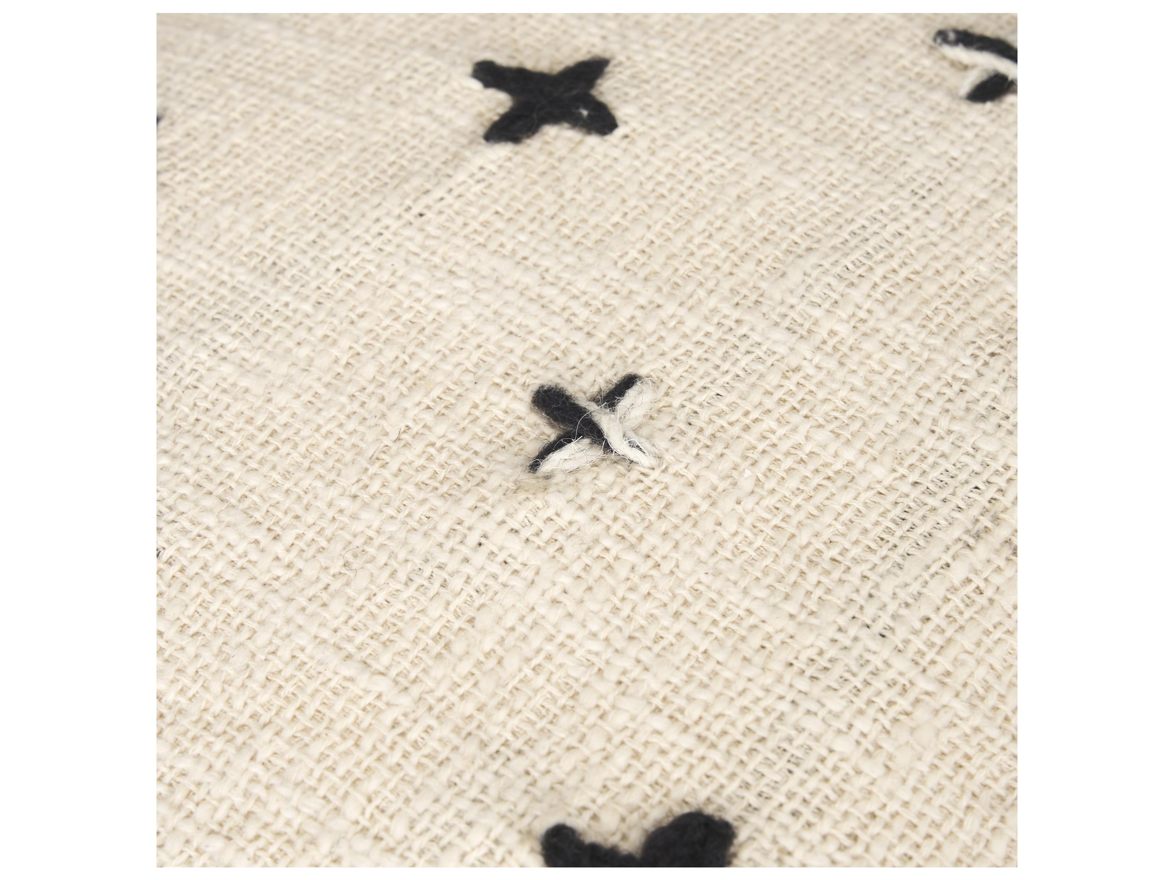 Mercana Saanvi Wool w/ Cream and Black Stitched Cross Patterned Pouf