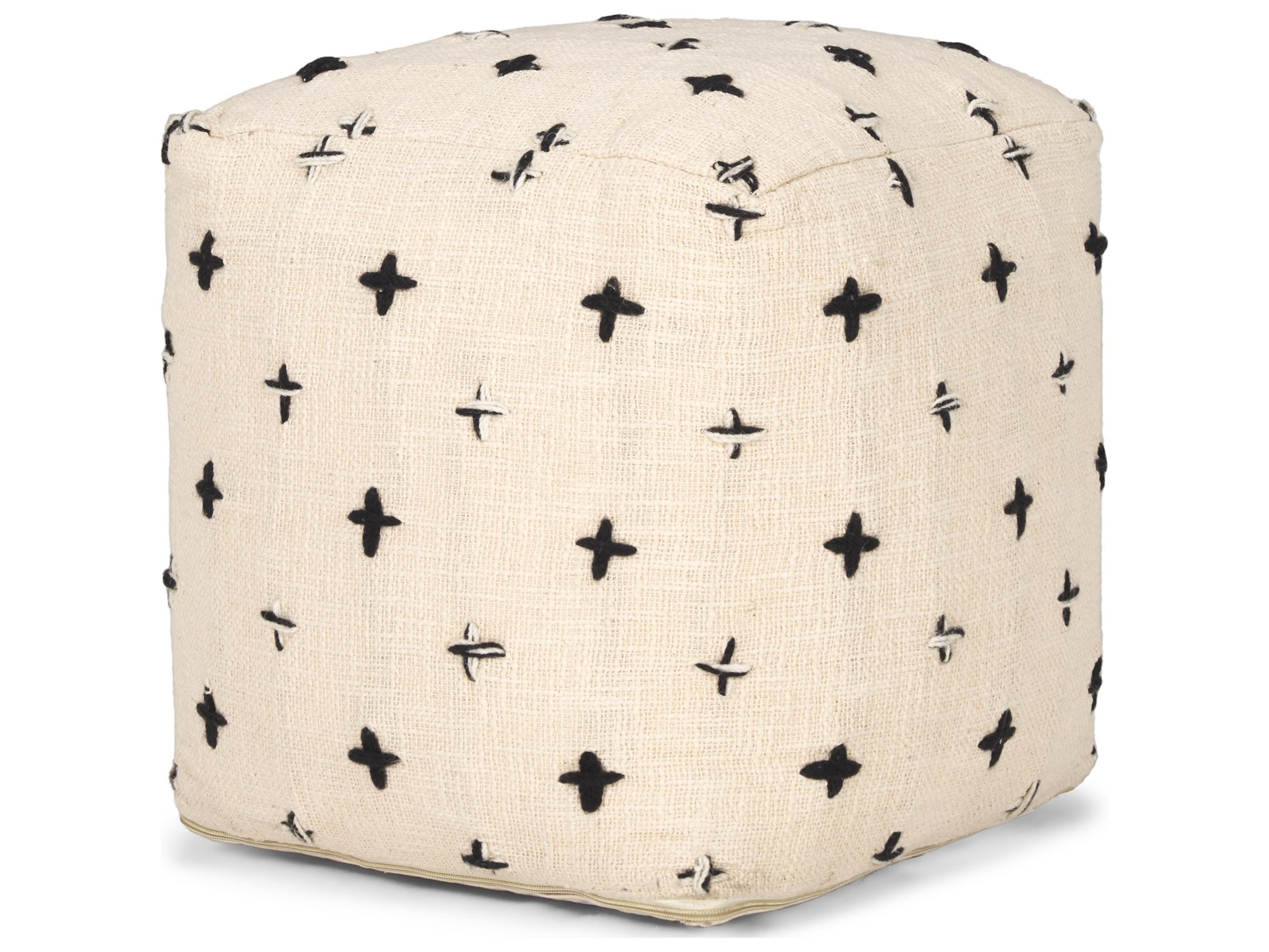 Mercana Saanvi Wool w/ Cream and Black Stitched Cross Patterned Pouf