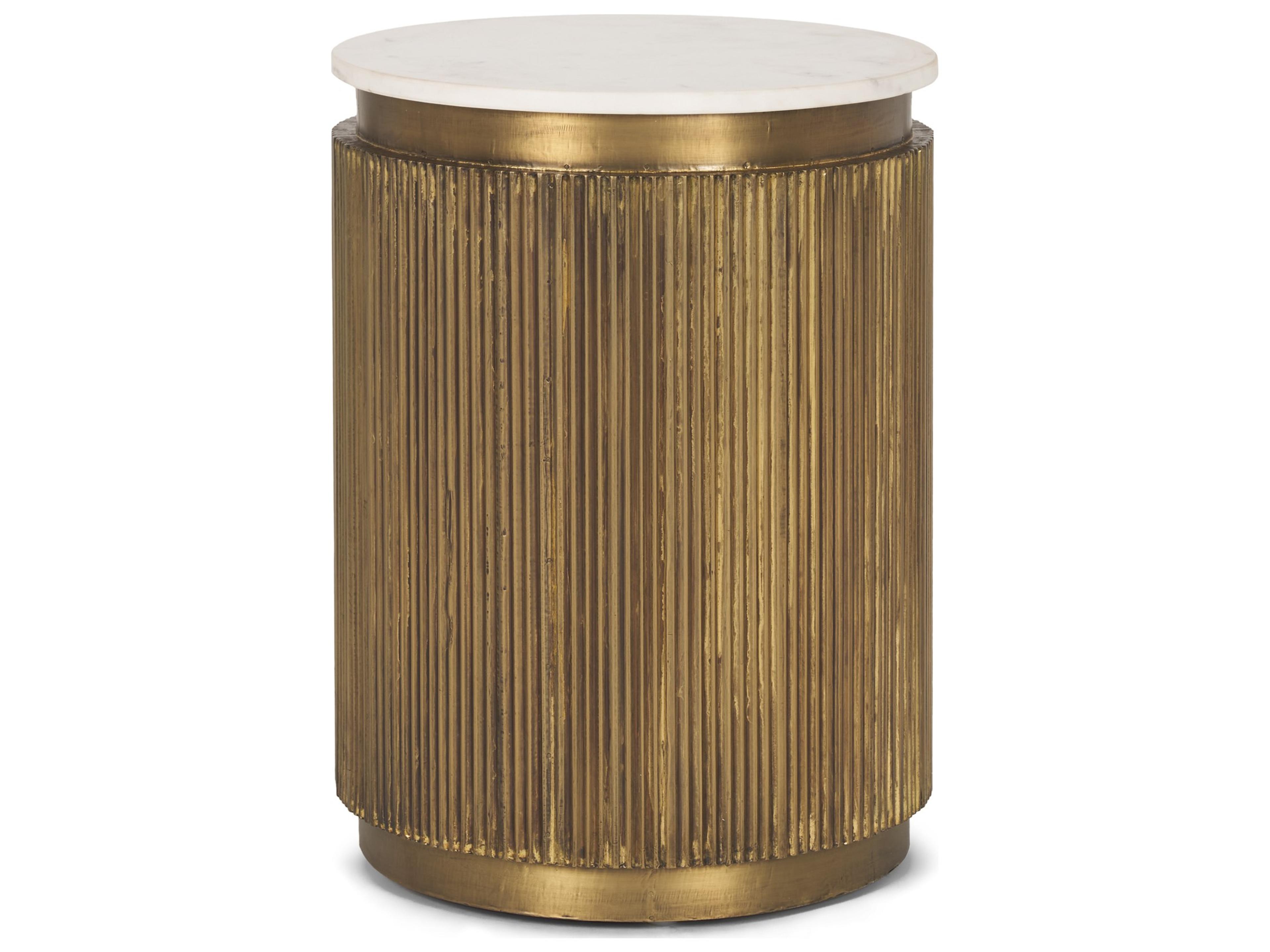 Satima White Marble w/ Gold Metal Round Fluted Accent Table