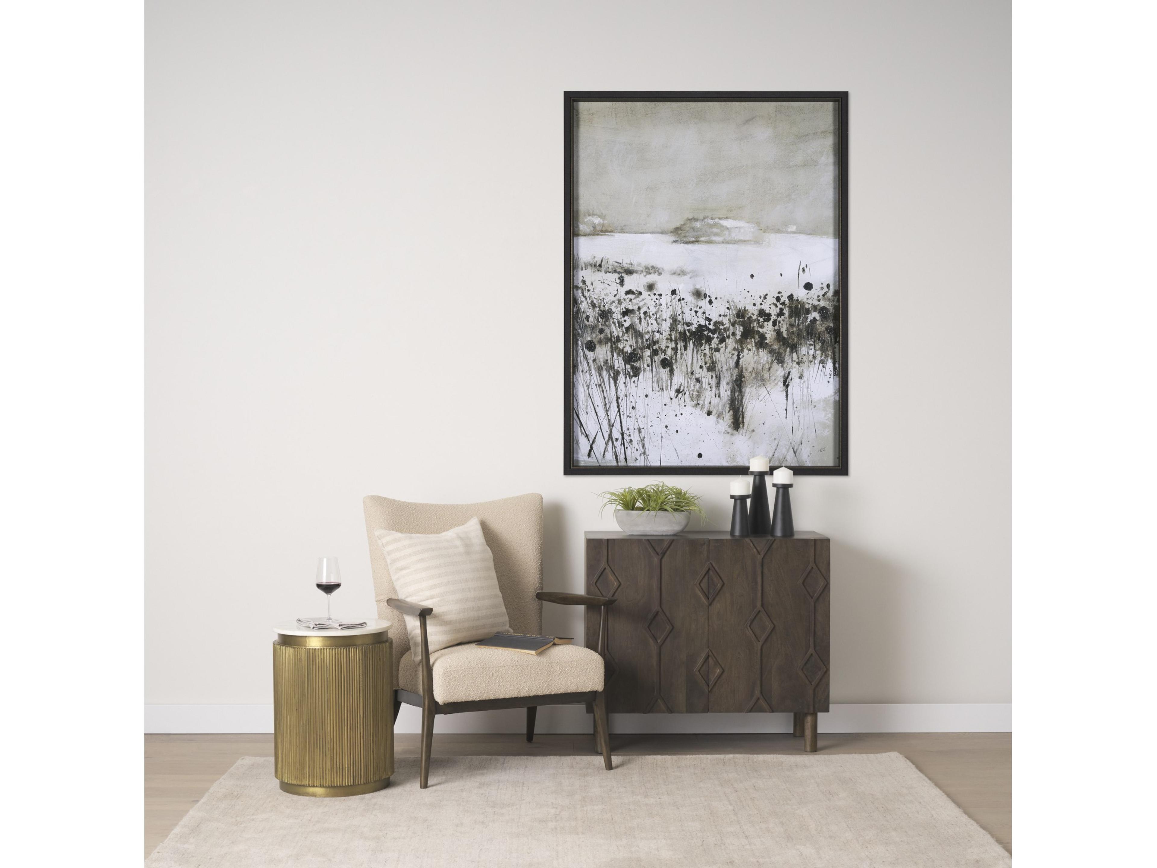 Mercana Satima White Marble w/ Gold Metal Round Fluted Accent Table