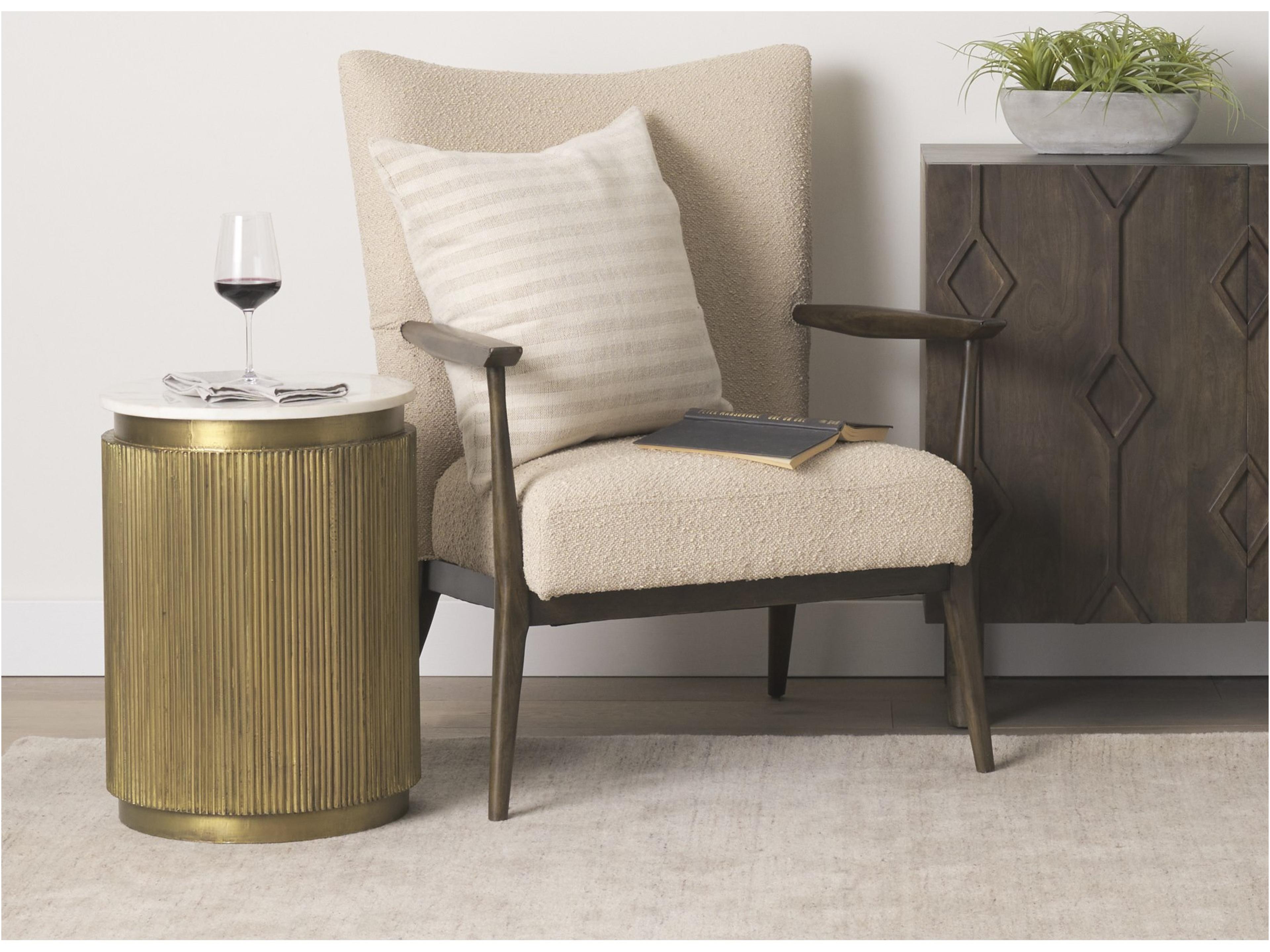 Mercana Satima White Marble w/ Gold Metal Round Fluted Accent Table