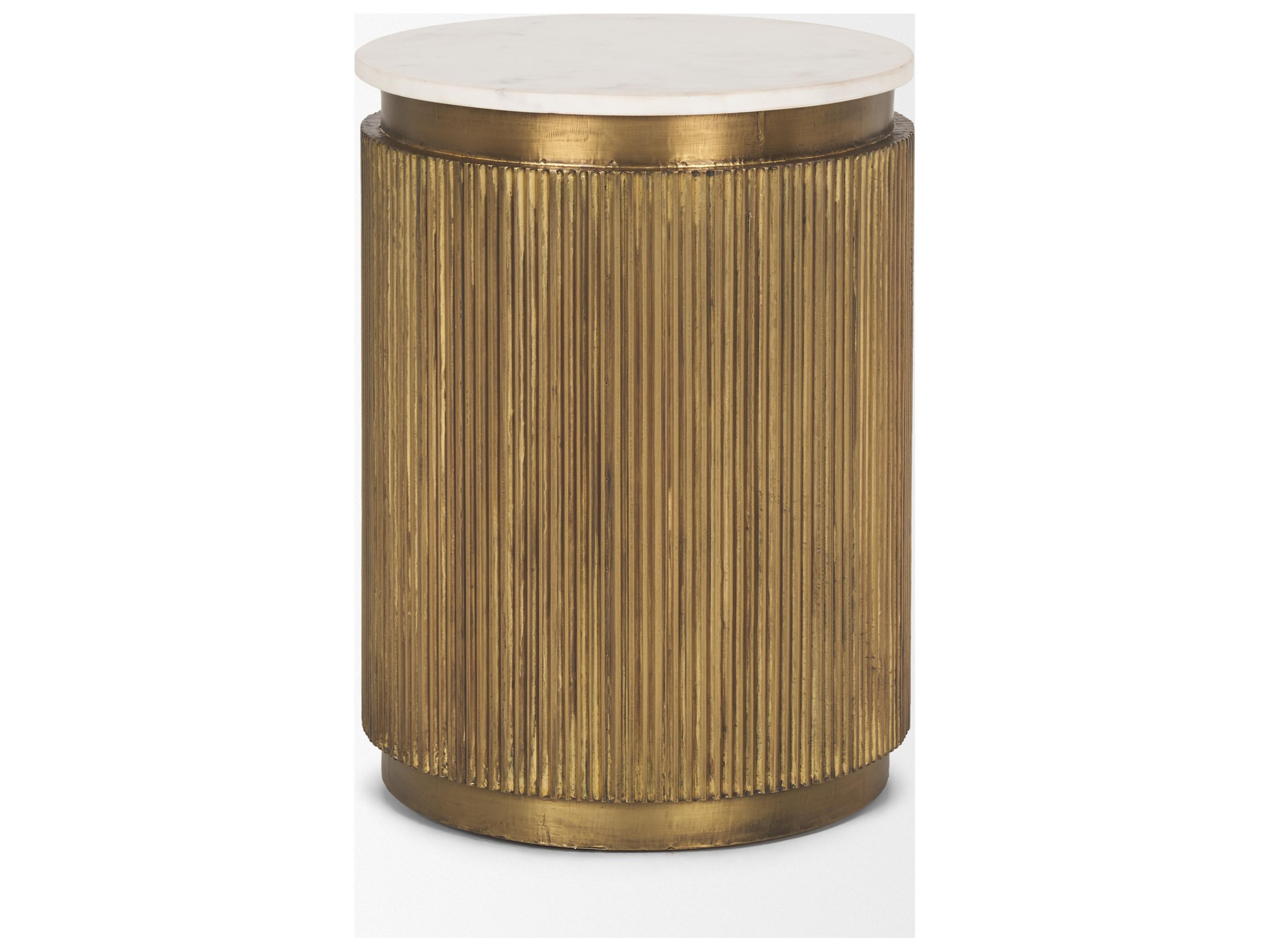 Mercana Satima White Marble w/ Gold Metal Round Fluted Accent Table
