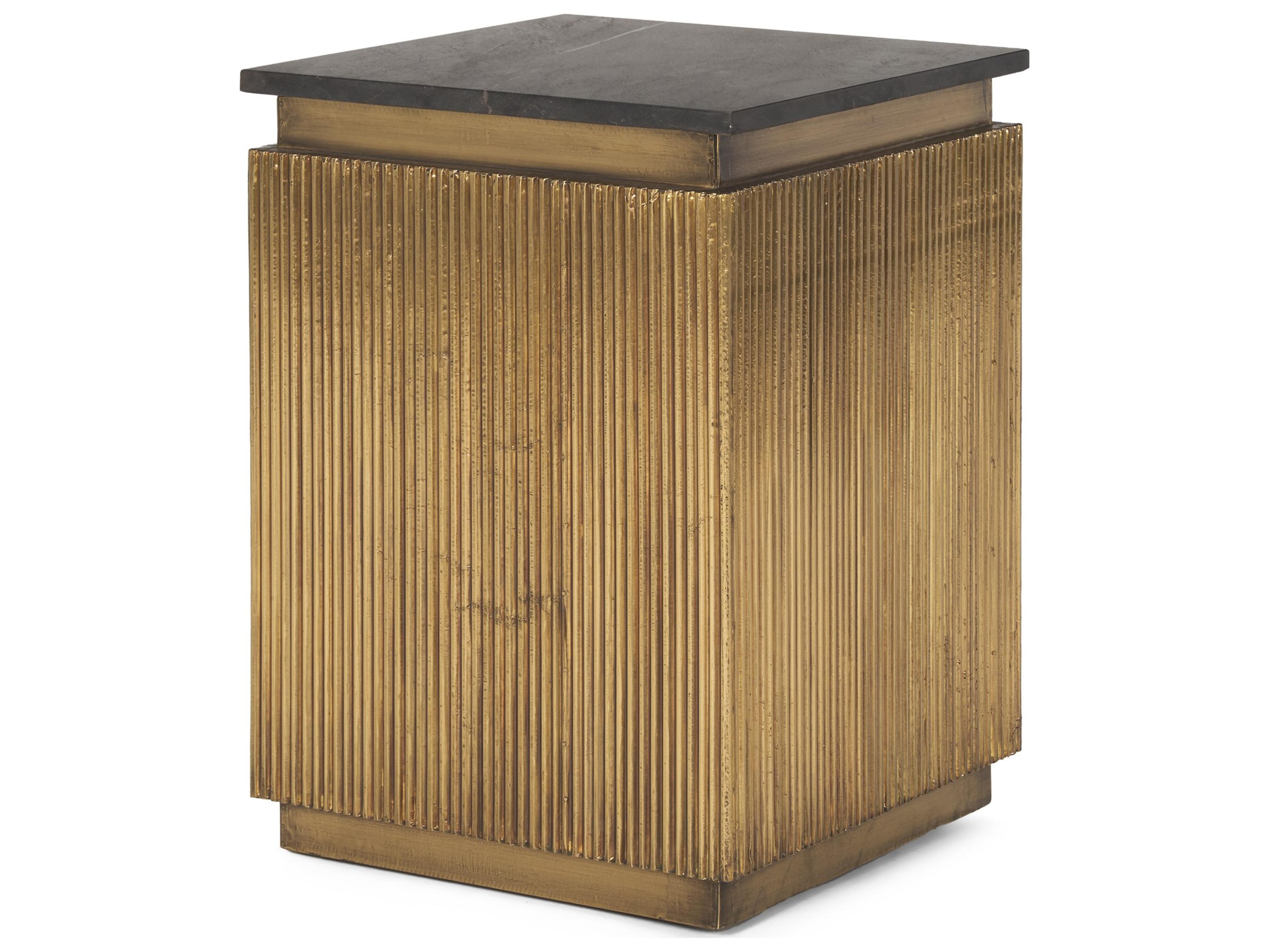 Satima Black Marble w/ Gold Metal Square Fluted Accent Table