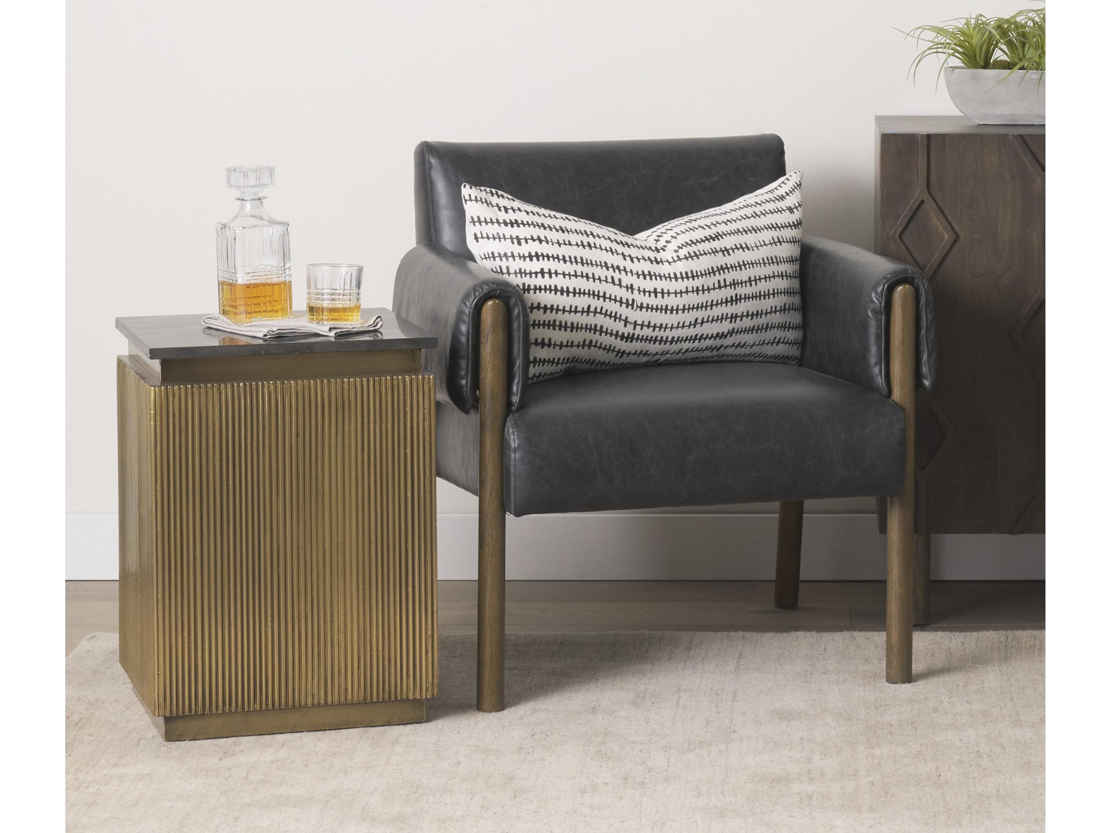 Mercana Satima Black Marble w/ Gold Metal Square Fluted Accent Table