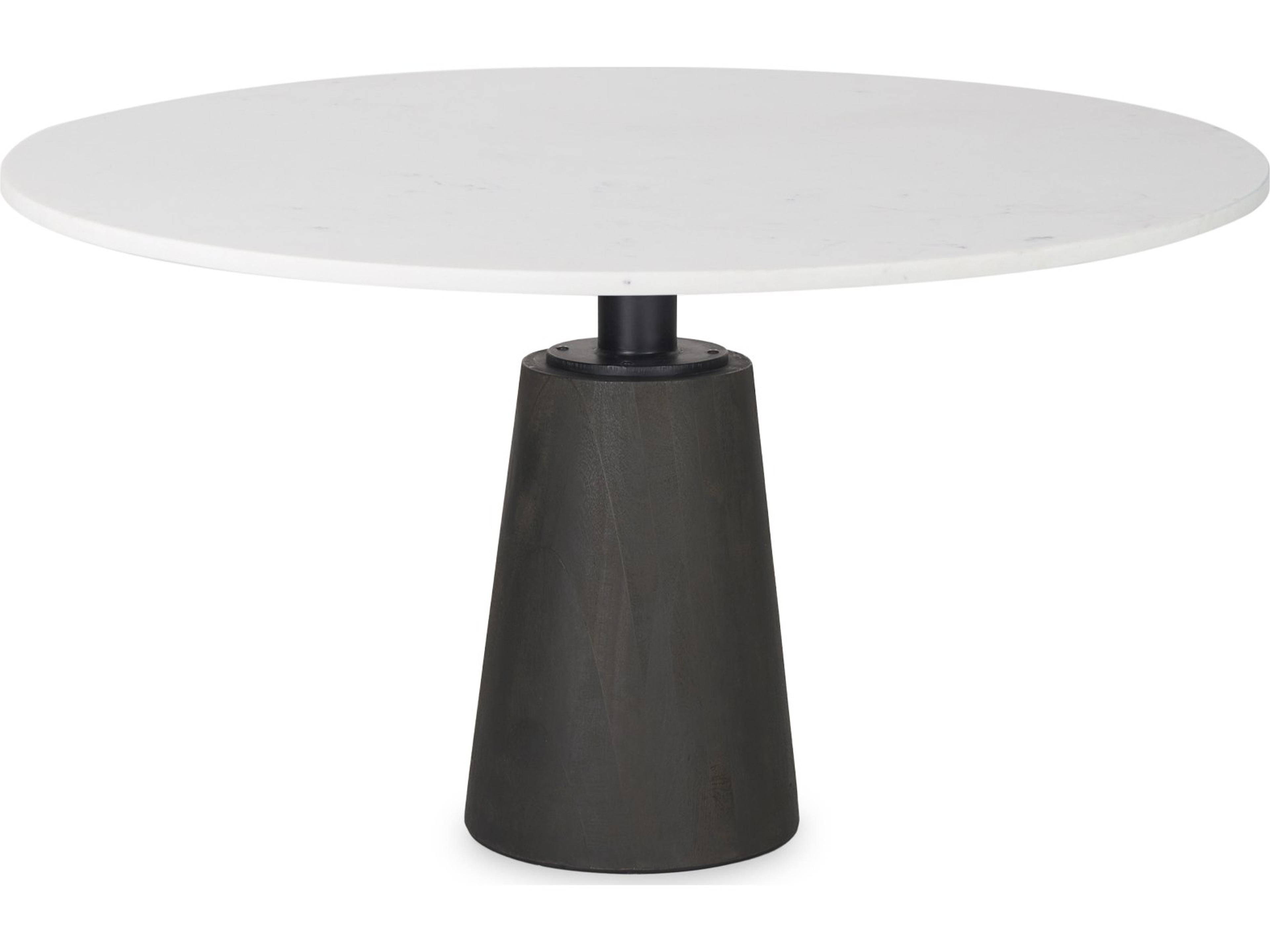 Maxwell 48L x 48W x 30H Round White Marble Top w/ Black Metal and Wood Pedestal Base Dining Table