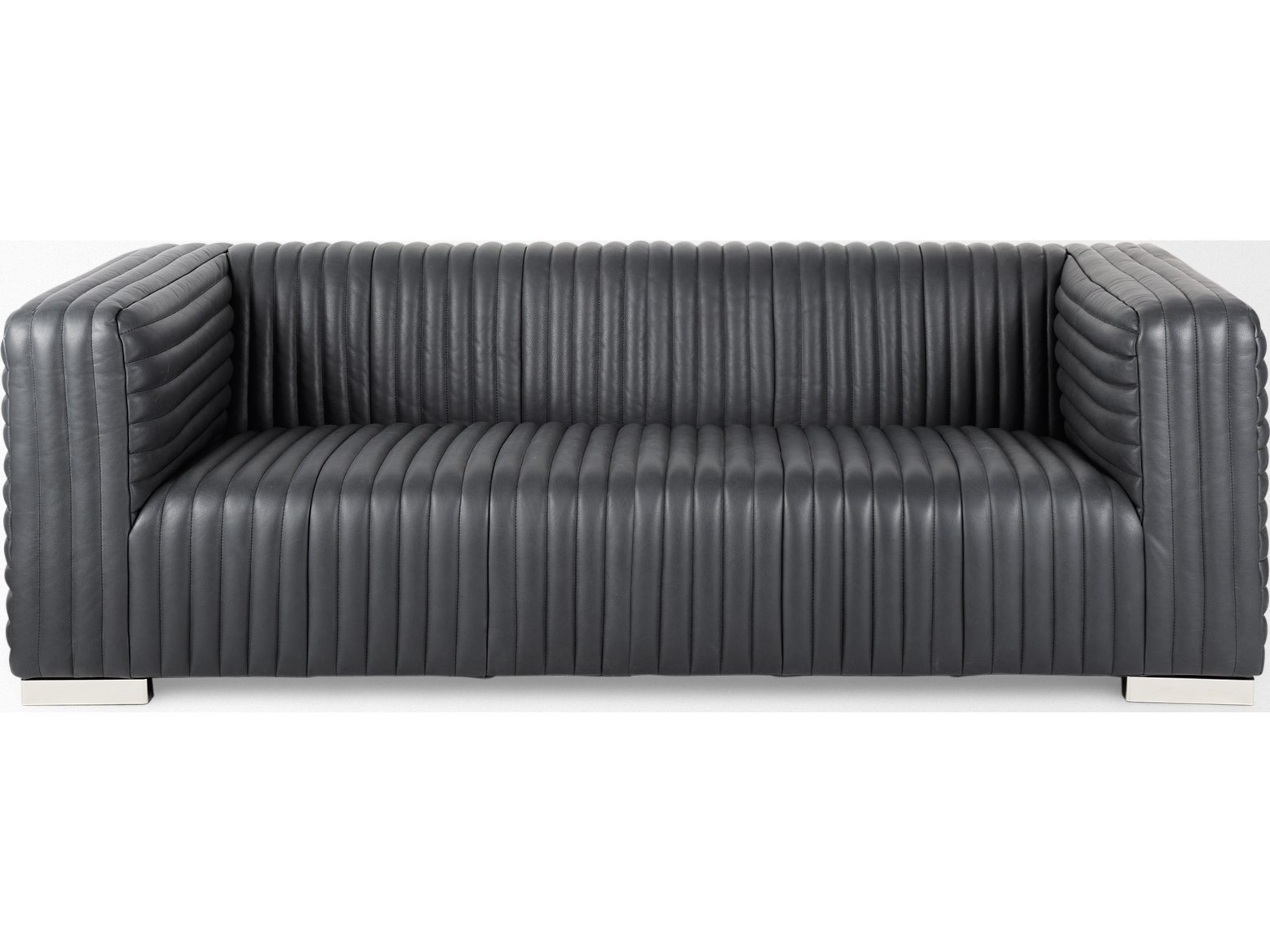 Mercana Ricciardo Black Leather Wrapped Three Seater Sofa 82.5L x 38.5W x 26.5H