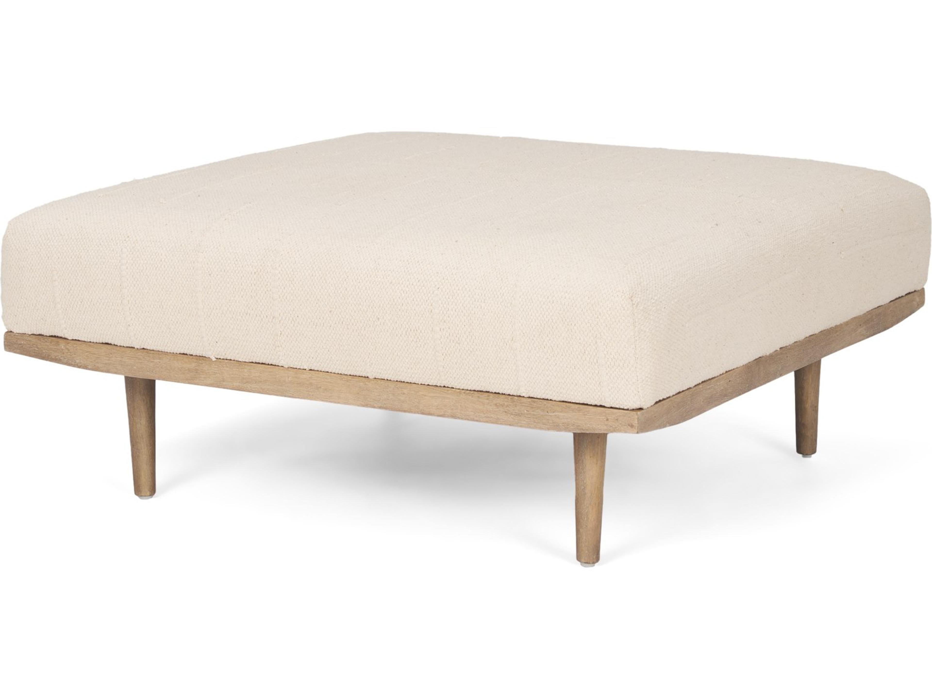 Shae Brown Wood w/ Oatmeal Fabric Ottoman
