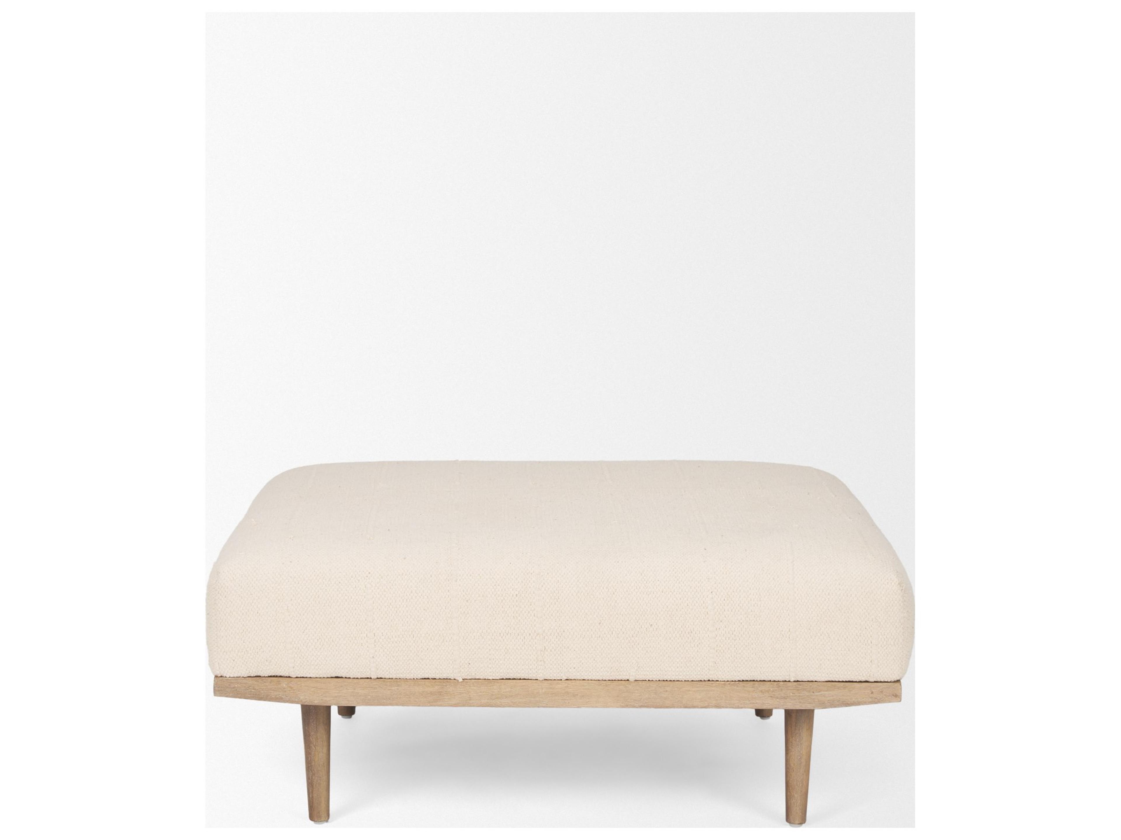 Mercana Shae Brown Wood w/ Oatmeal Fabric Ottoman
