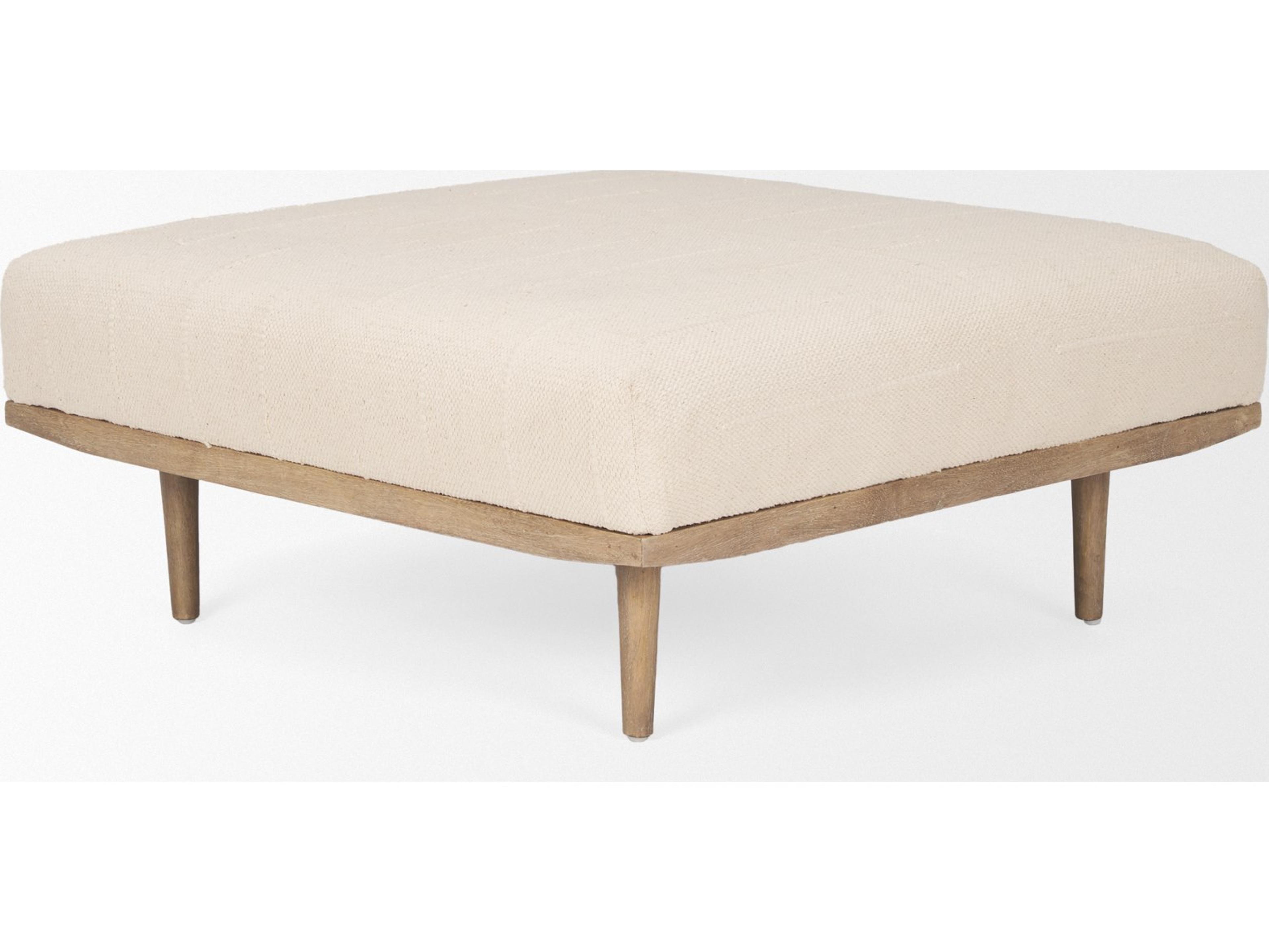Mercana Shae Brown Wood w/ Oatmeal Fabric Ottoman