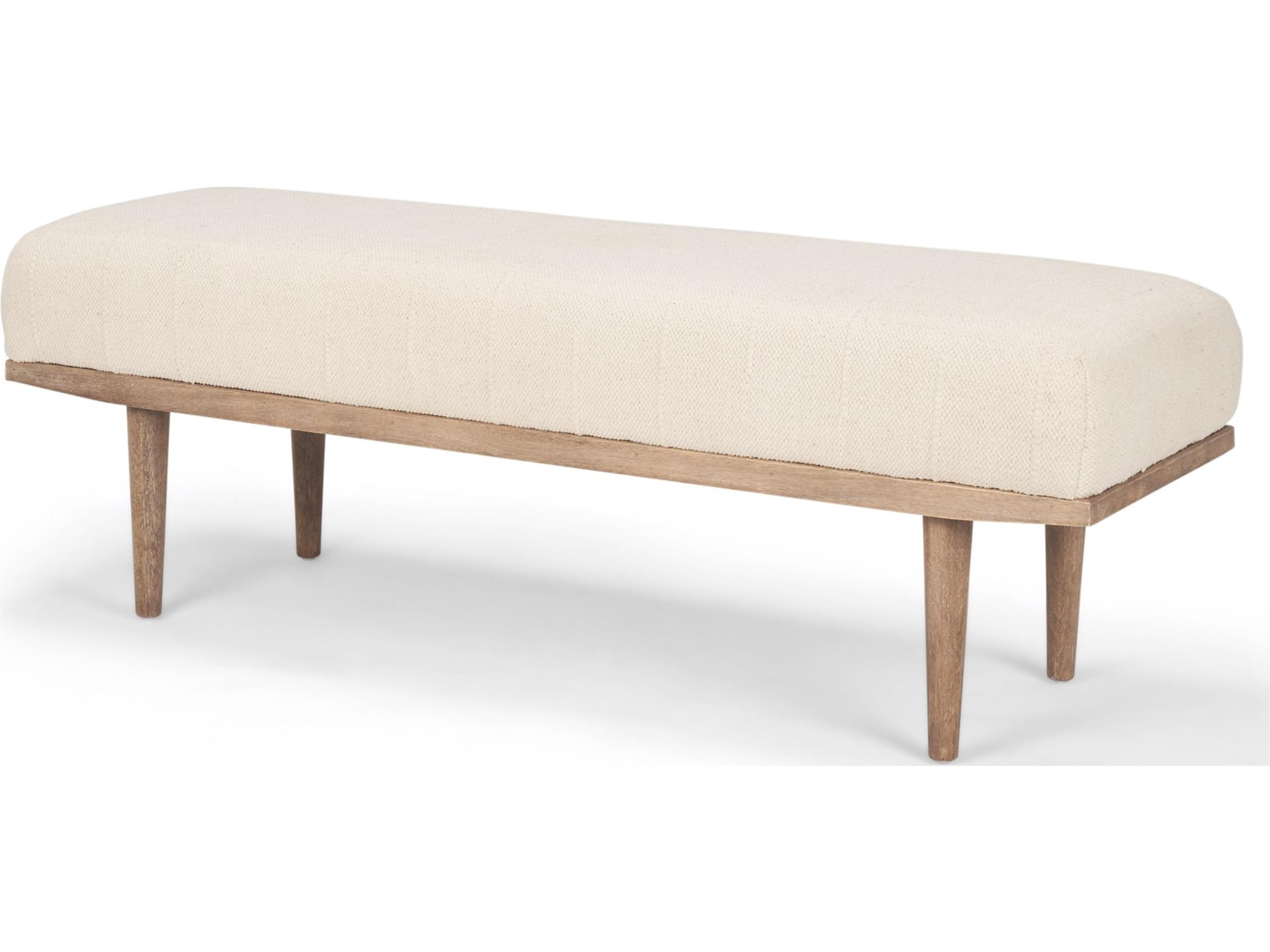 Shae Brown Wood w/ Oatmeal Fabric Bench
