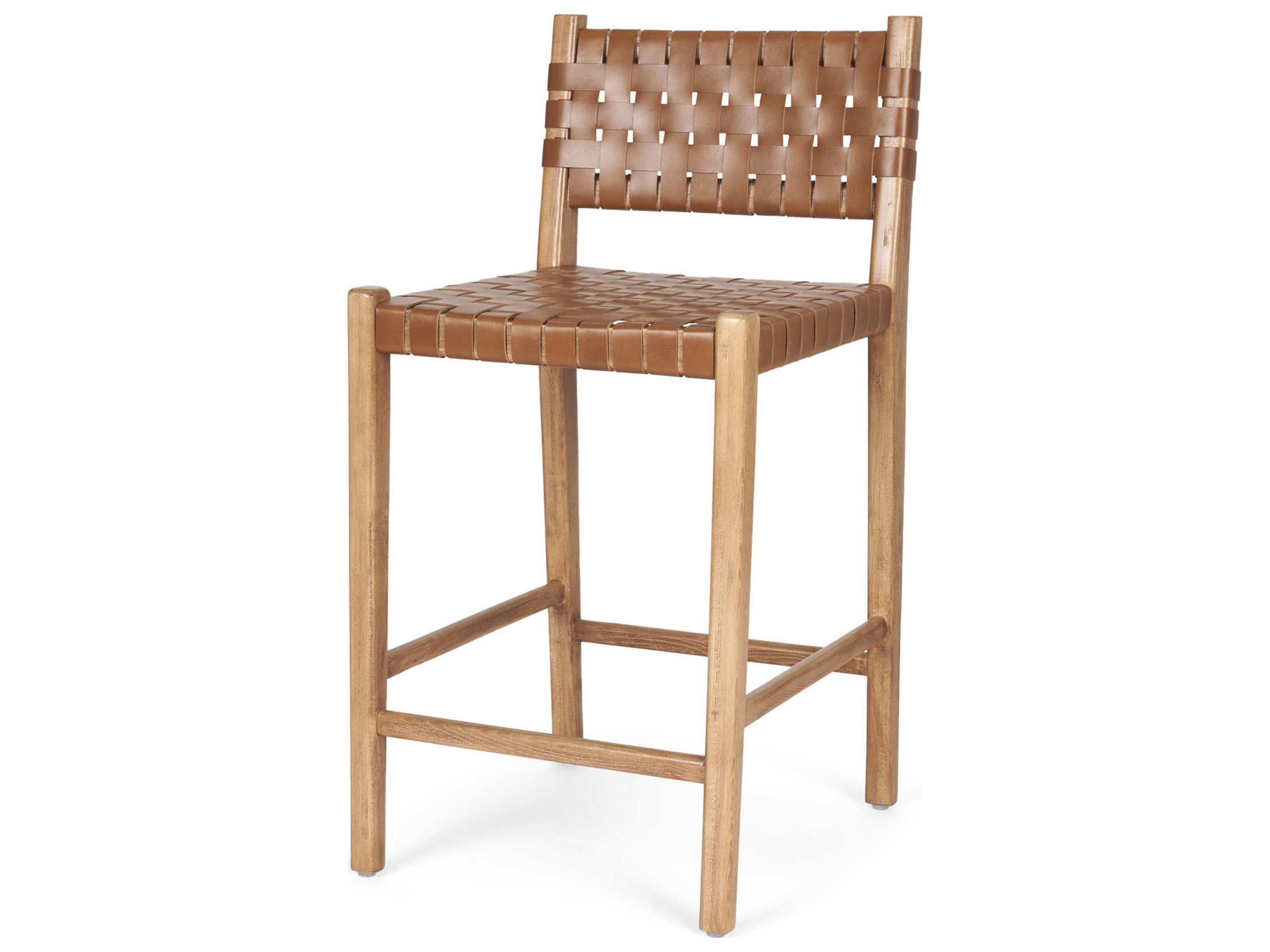 Shane Brown Wood w/ Woven Brown Leather Counter Stool