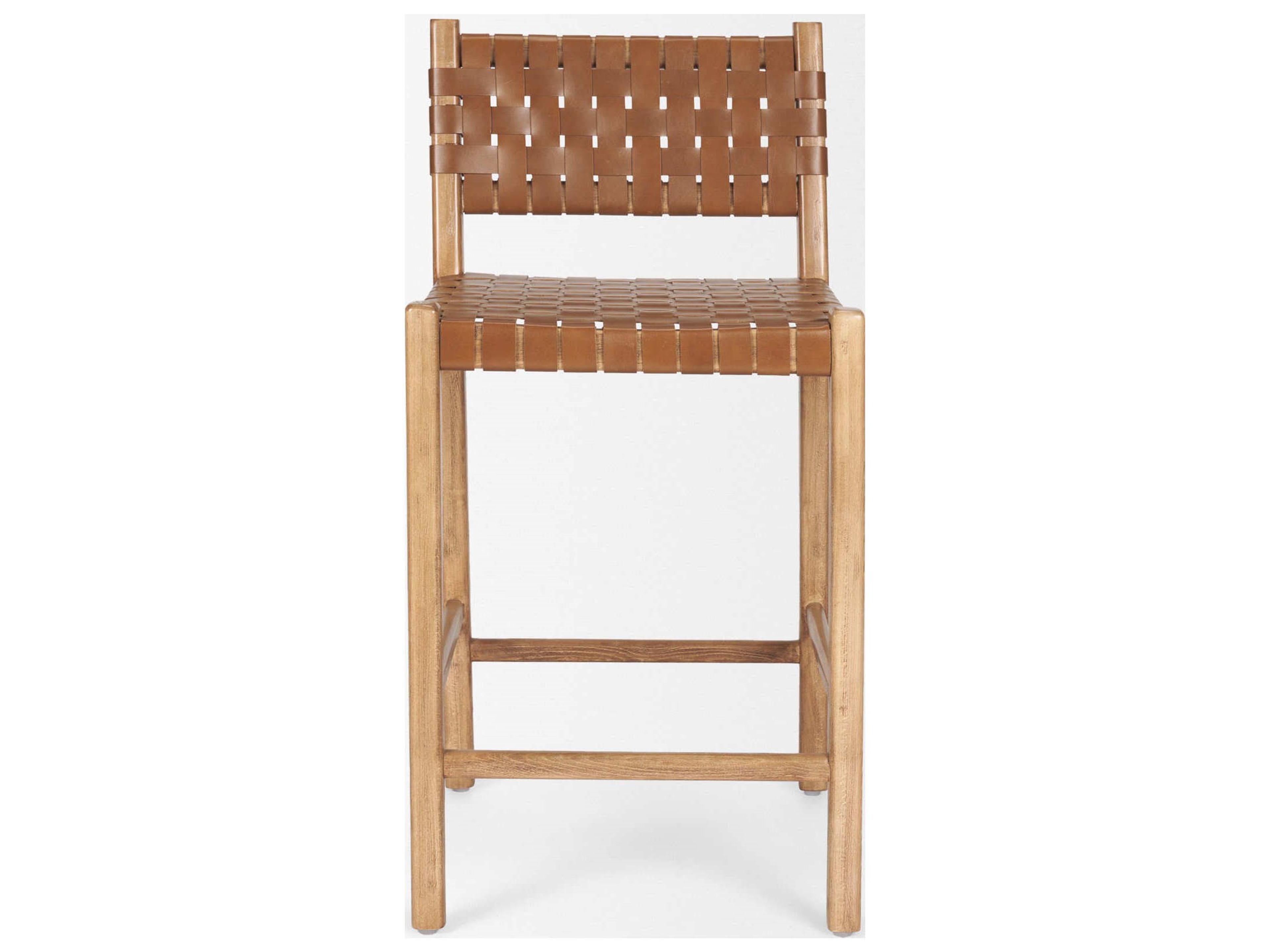 Mercana Shane Brown Wood w/ Woven Brown Leather Counter Stool