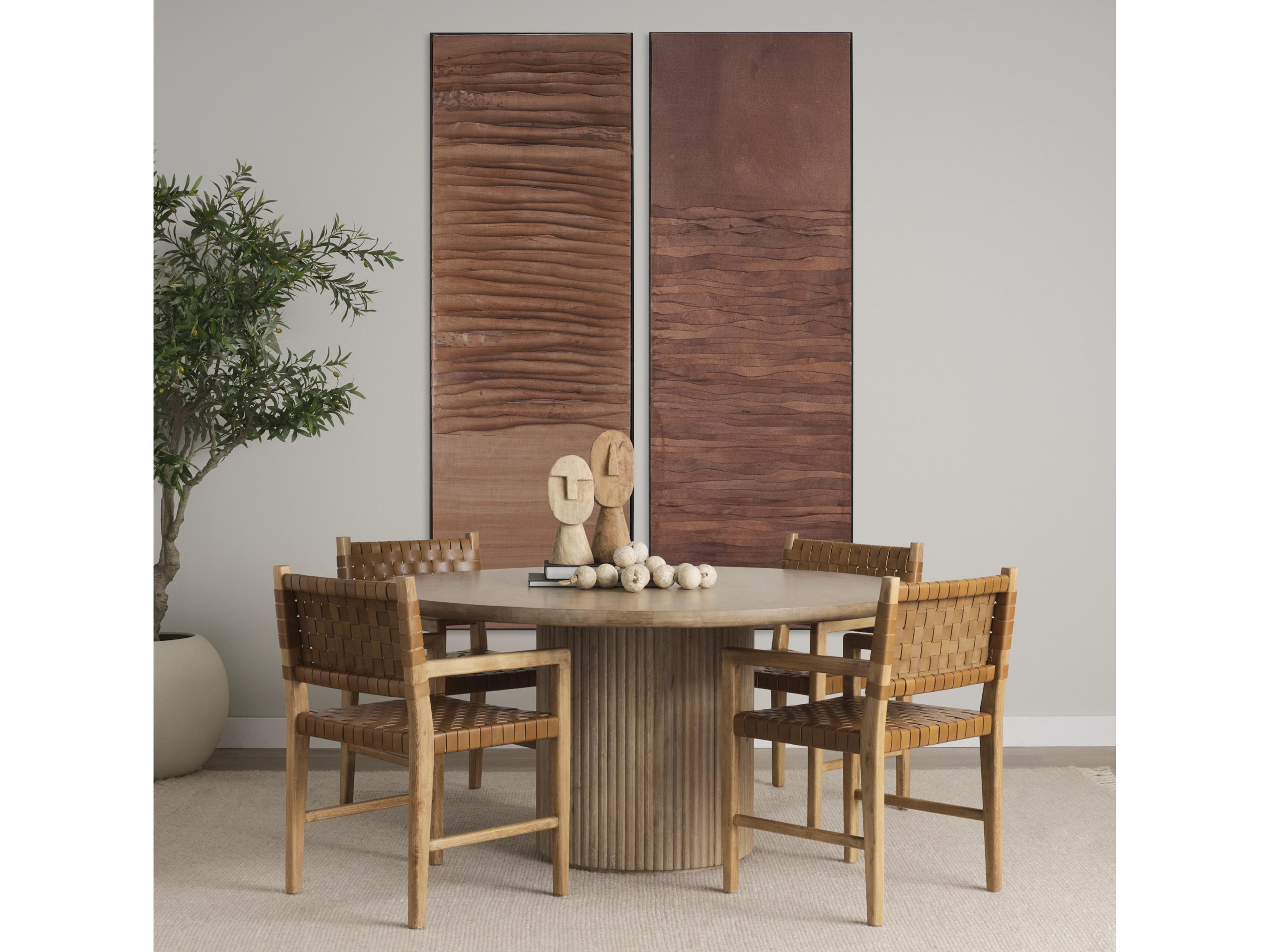 Mercana Shane Brown Wood w/ Woven Brown Leather Dining Armchair