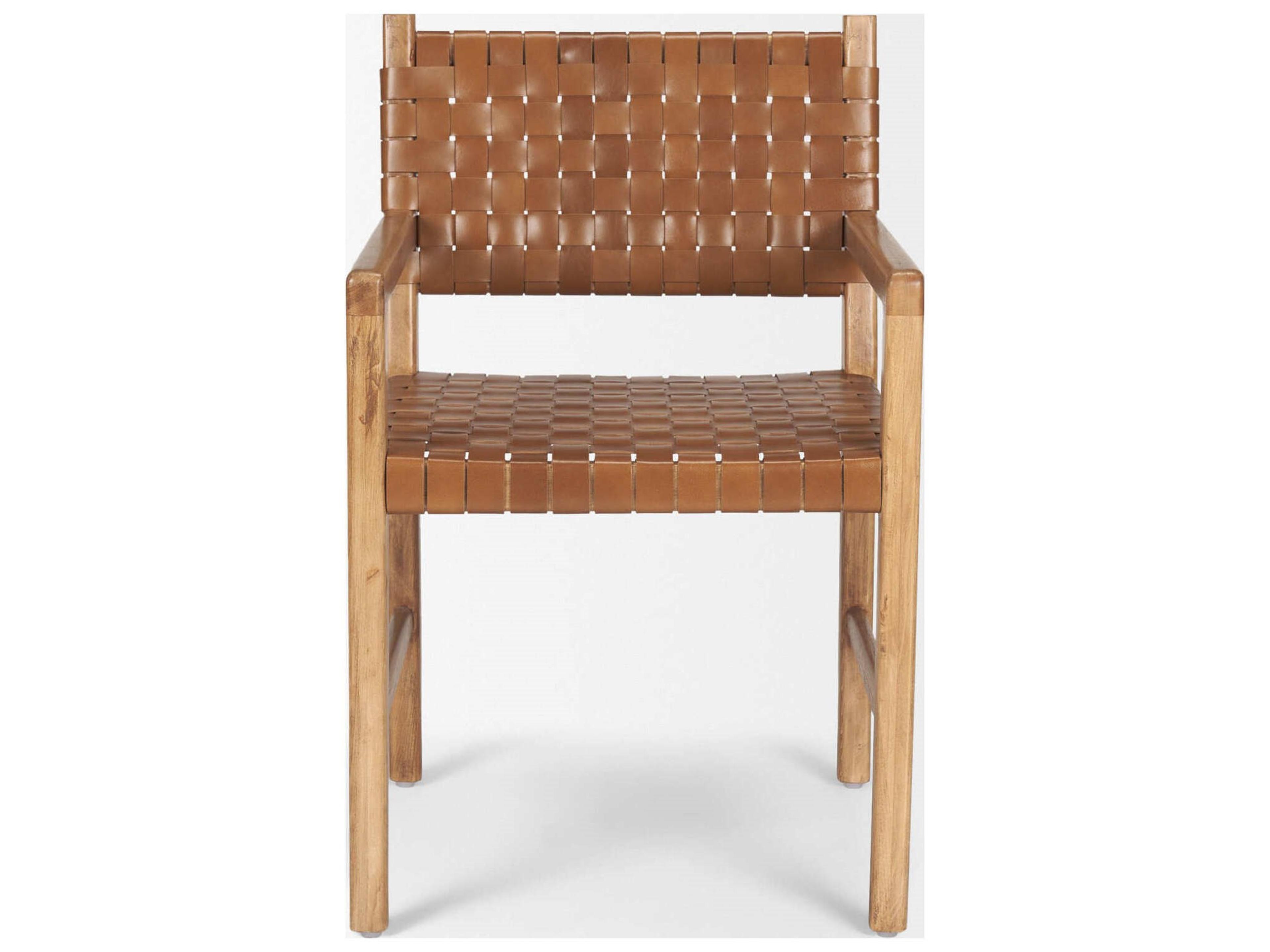 Mercana Shane Brown Wood w/ Woven Brown Leather Dining Armchair