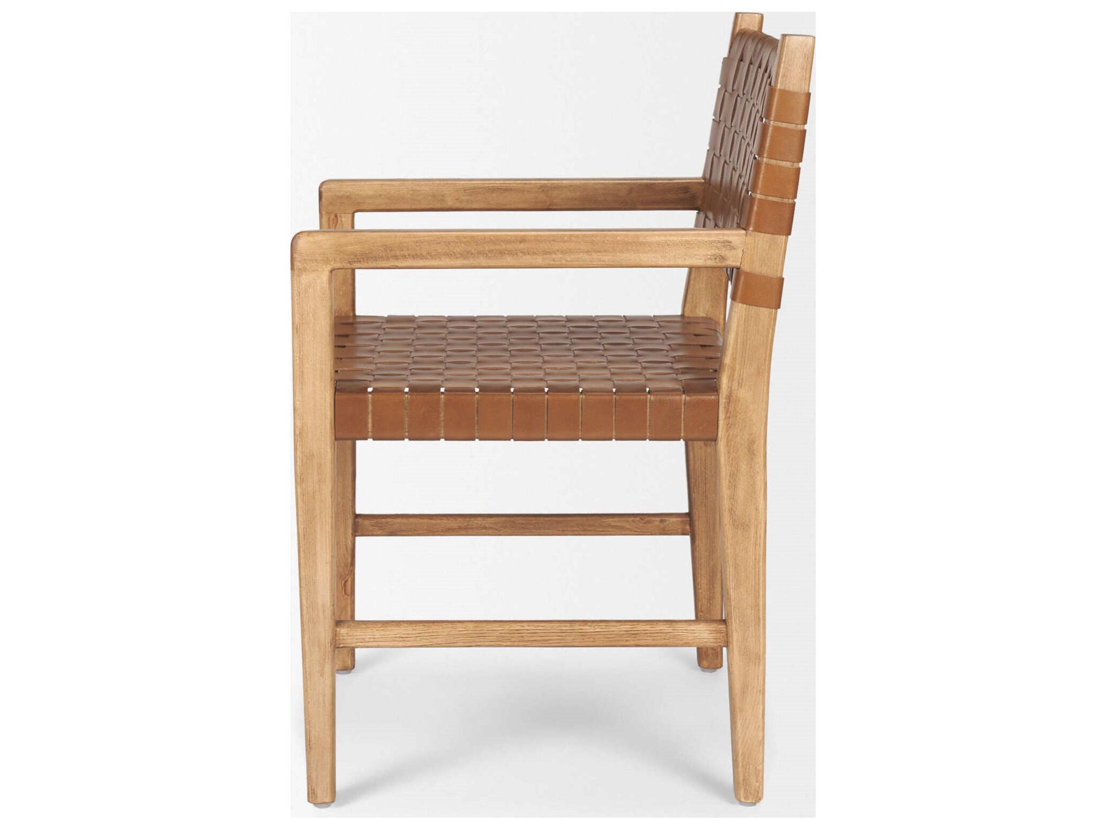 Mercana Shane Brown Wood w/ Woven Brown Leather Dining Armchair