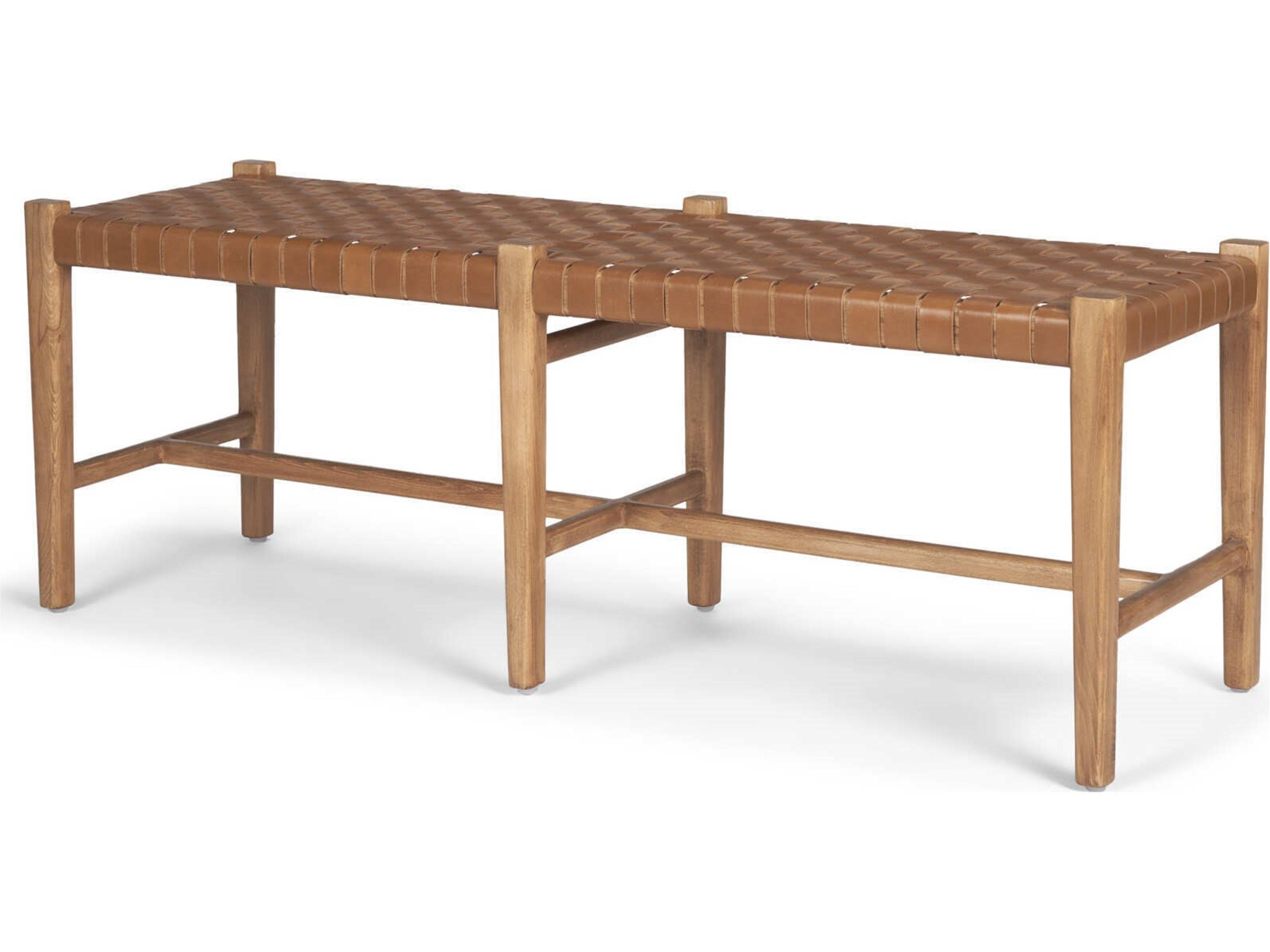 Shane Brown Wood w/ Woven Brown Leather Bench