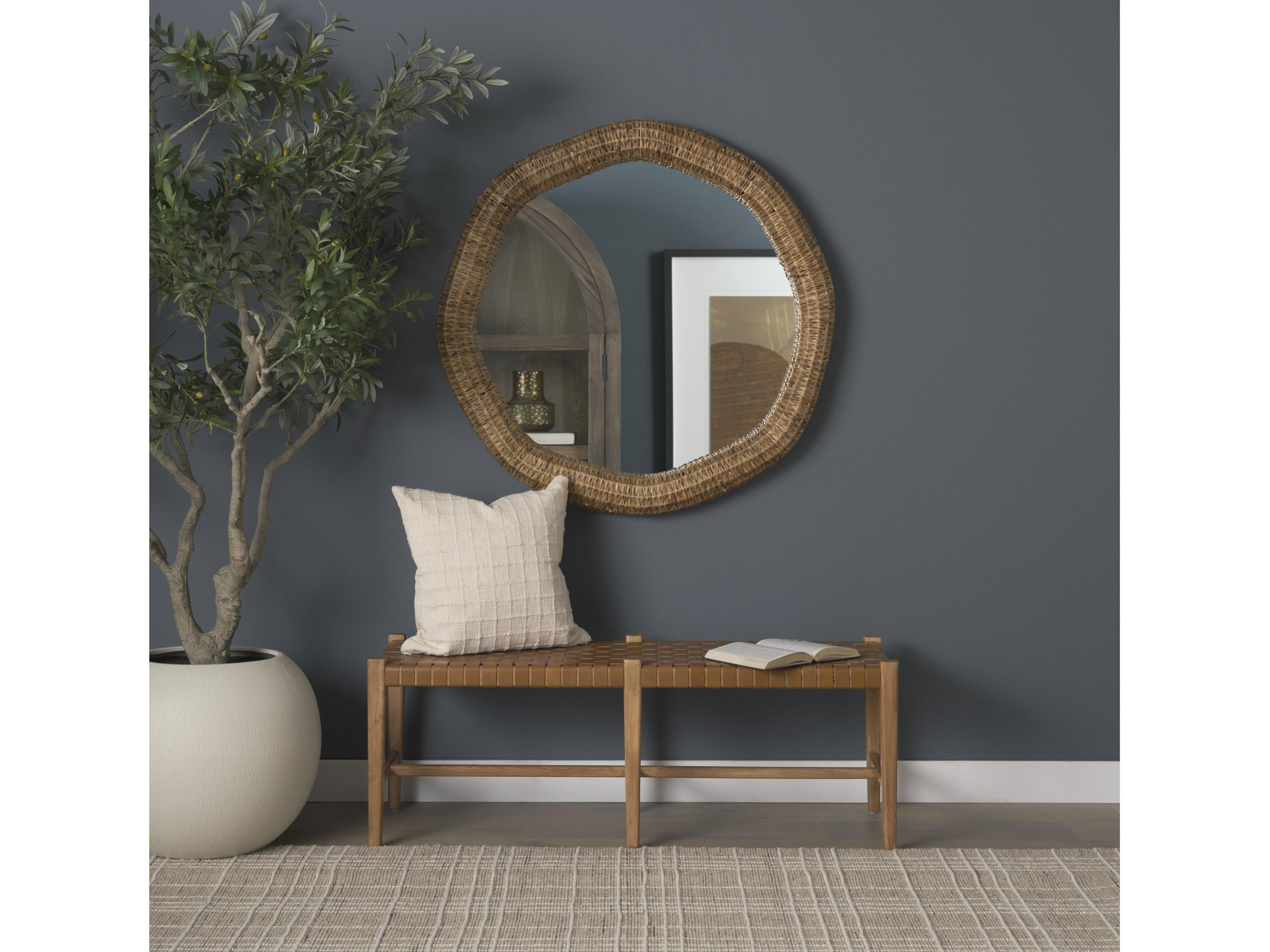 Mercana Shane Brown Wood w/ Woven Brown Leather Bench