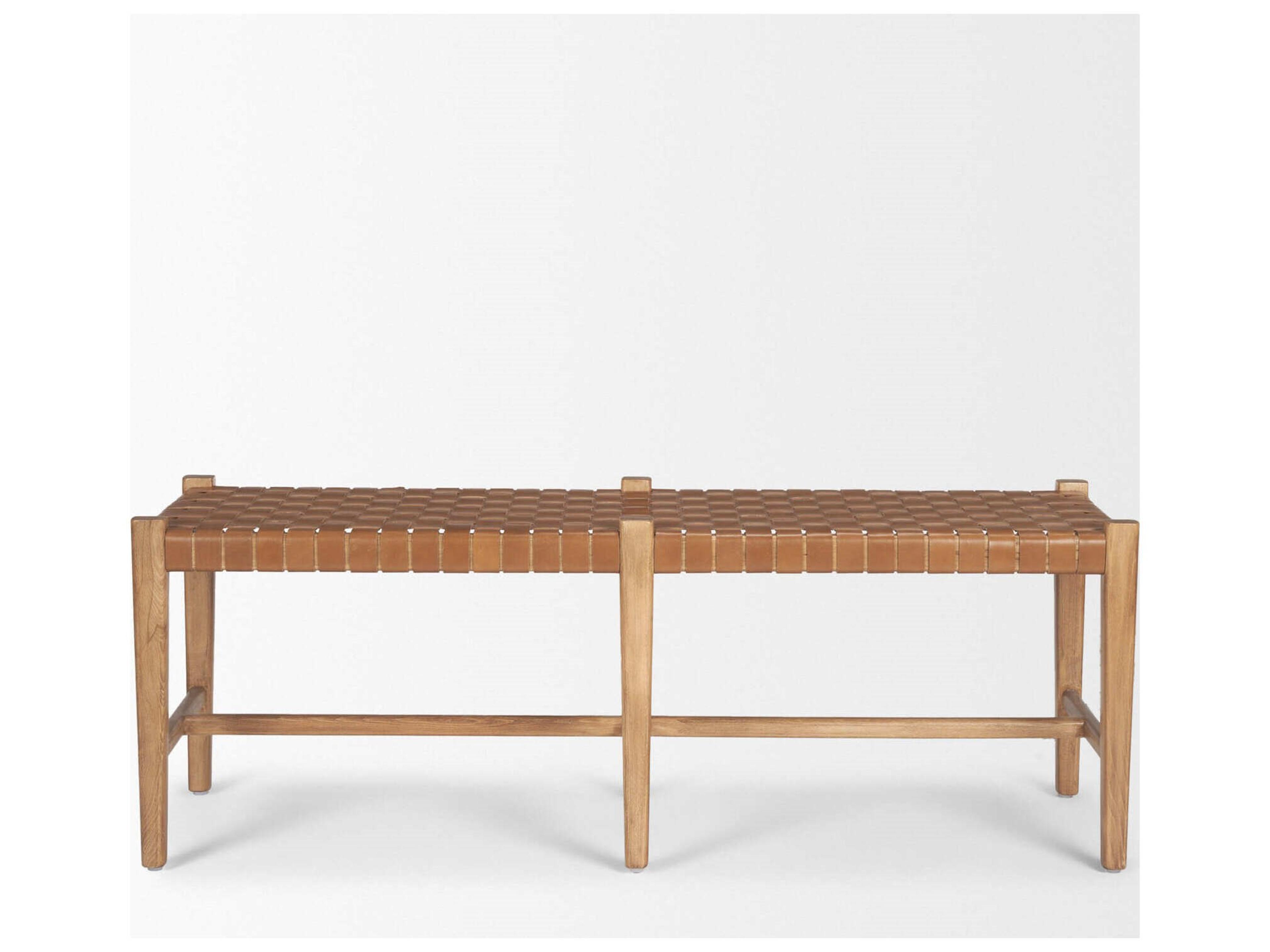 Mercana Shane Brown Wood w/ Woven Brown Leather Bench