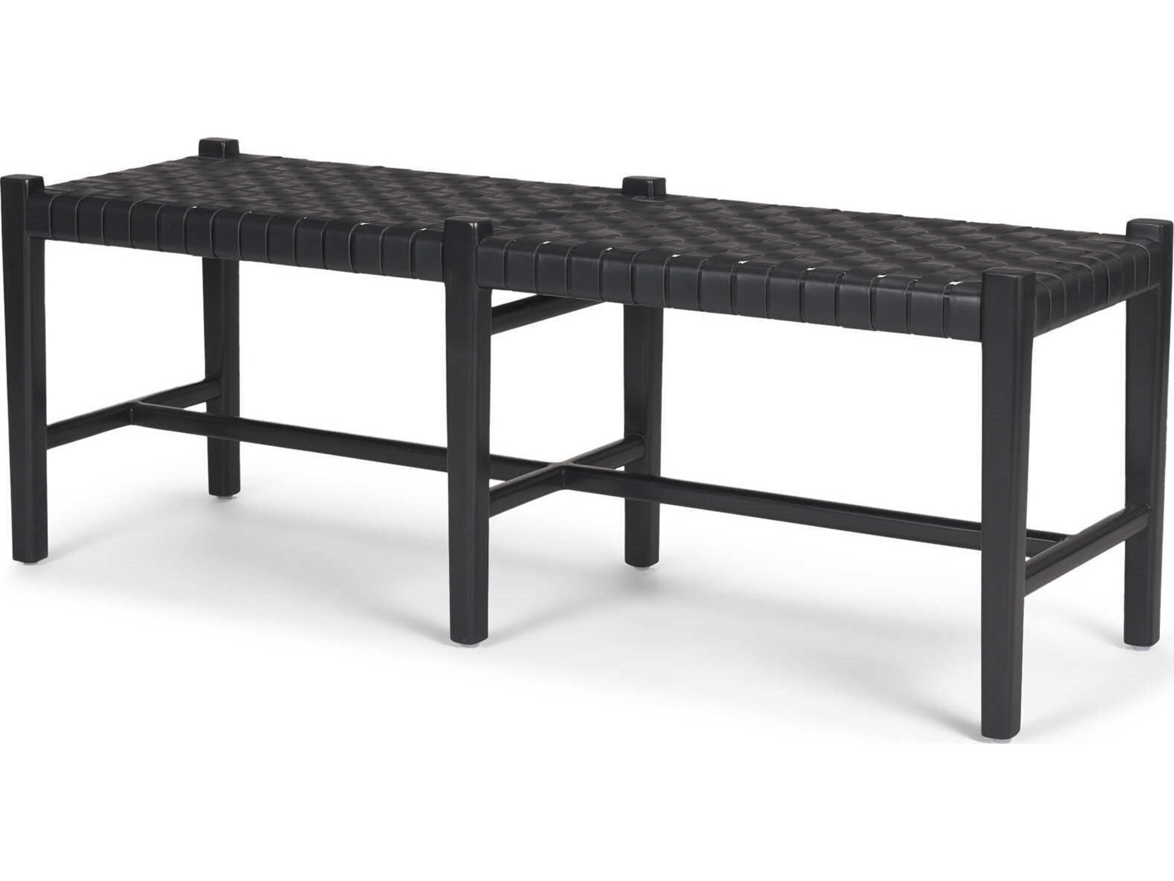 Shane Black Wood w/ Woven Black Leather Bench